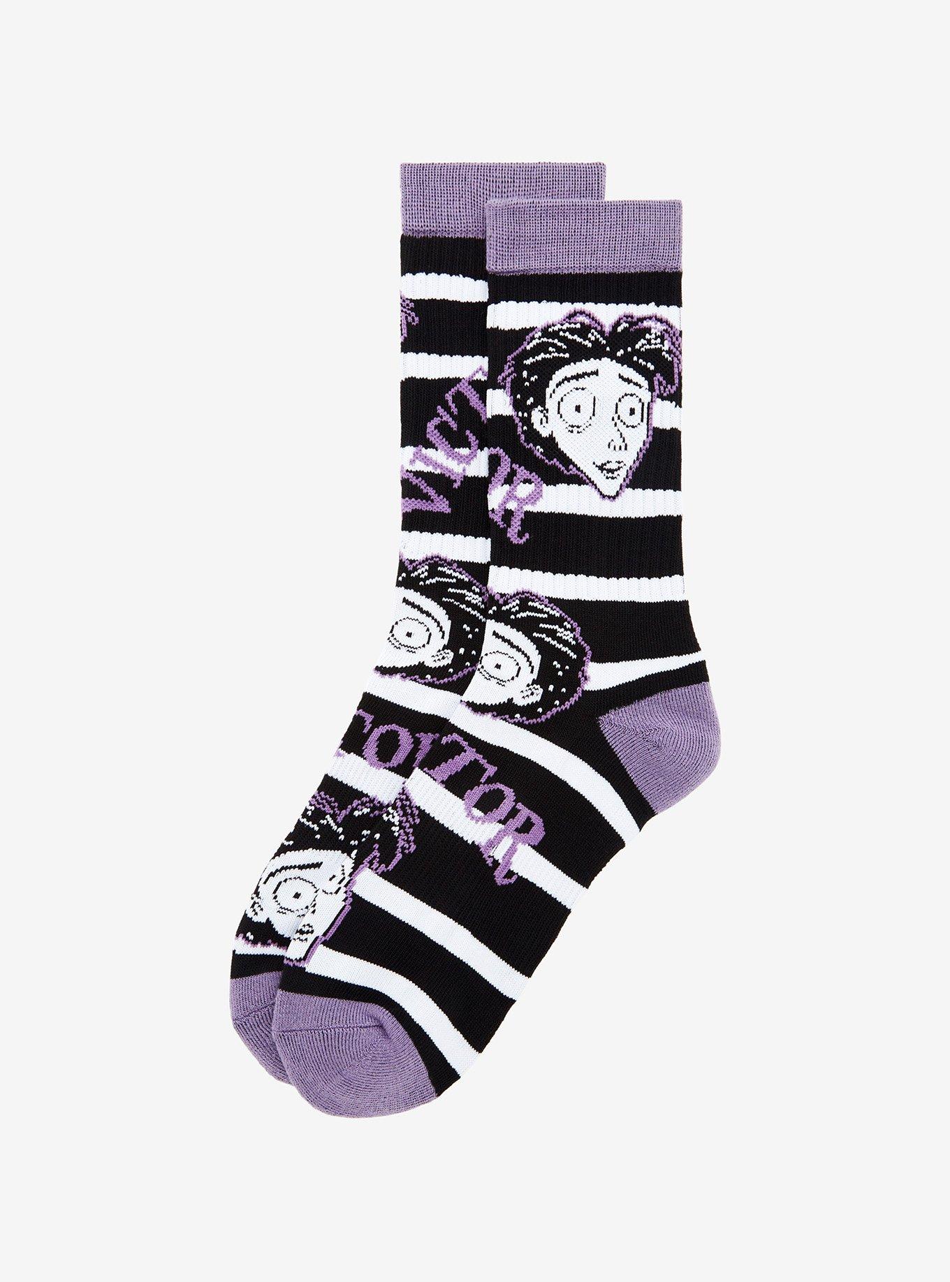 Corpse Bride Victor Stripe Crew Socks, , alternate