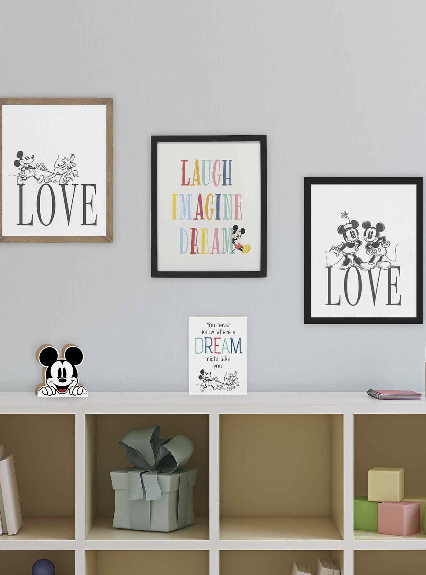 Disney Mickey Mouse Colorful Laugh Imagine Dream Framed Wood Wall Decor, , alternate