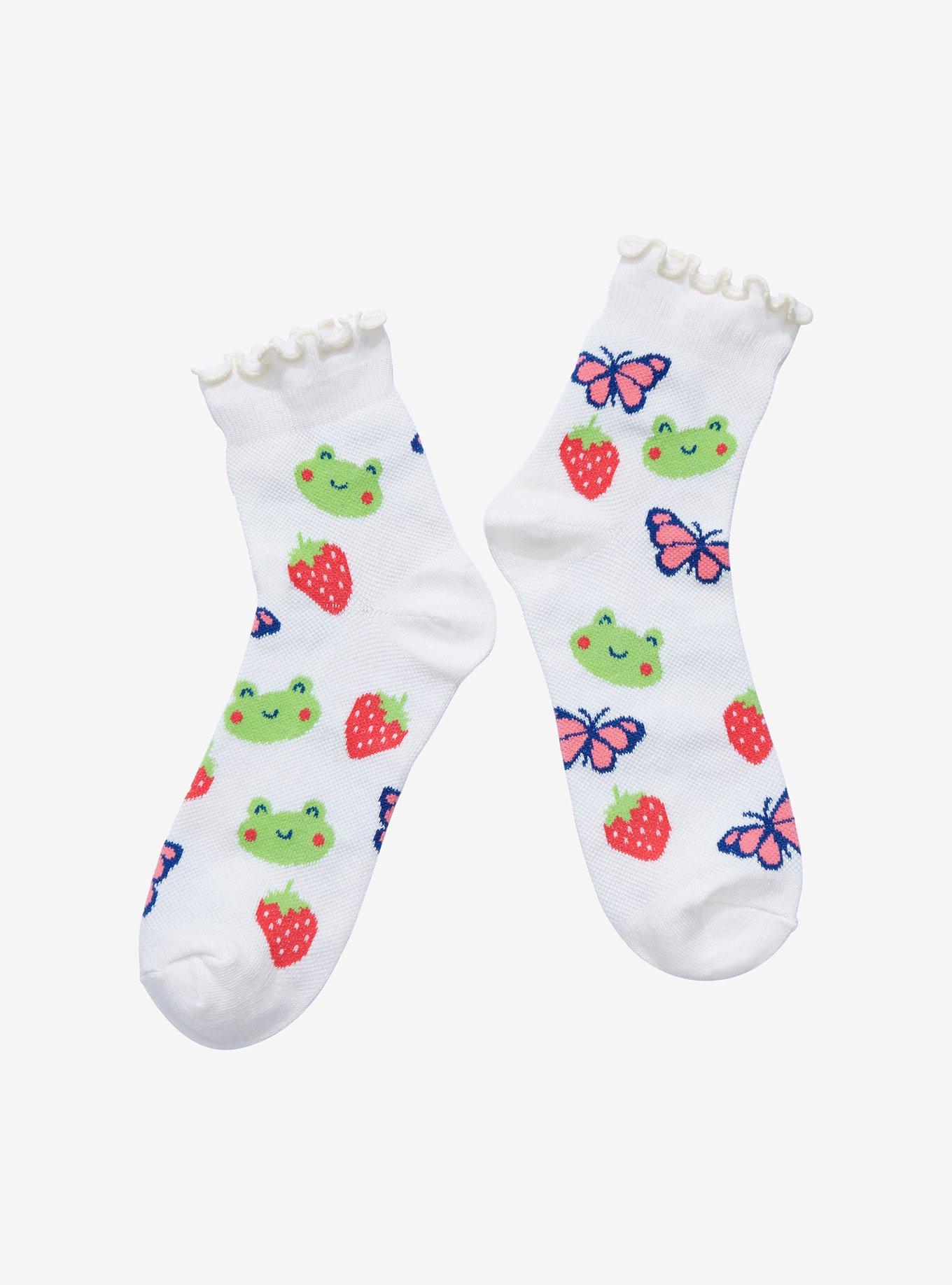 Strawberry Frog Waffle Knit Ankle Socks, , alternate