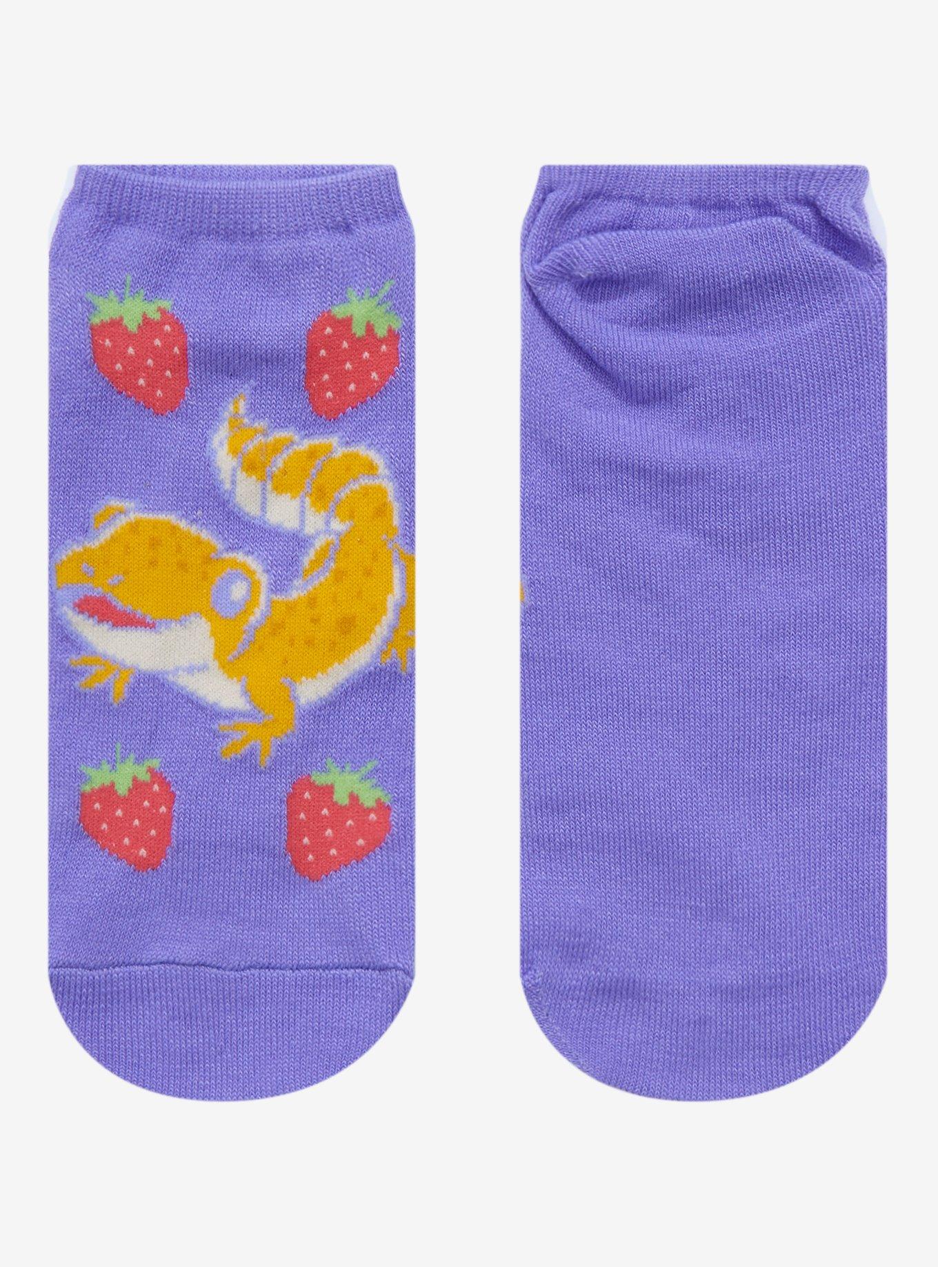 Purple Gecko Strawberry No-Show Socks, , alternate