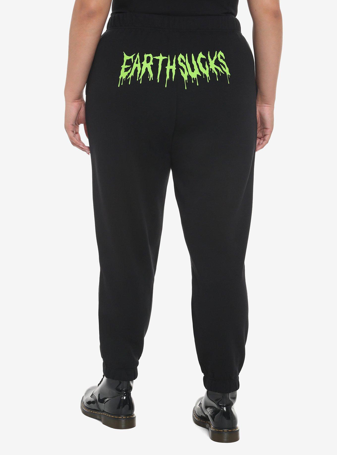 Alien Earth Sucks Girls Jogger Sweatpants Plus Size, BLACK, alternate
