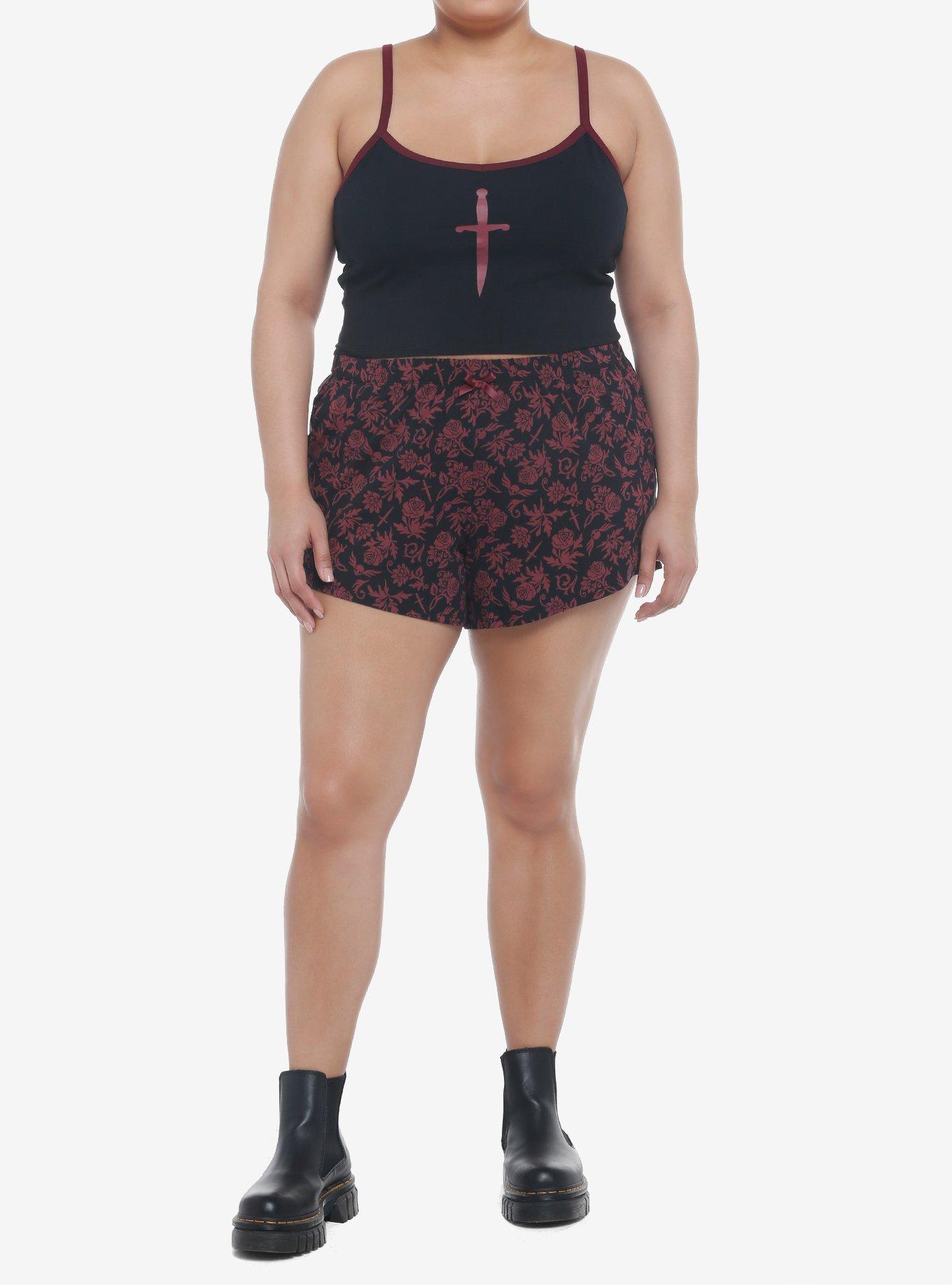 Dark Floral Dagger Girls Lounge Set Plus Size, BLACK, alternate