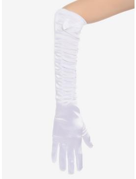 White Ruched Long Gloves, , hi-res