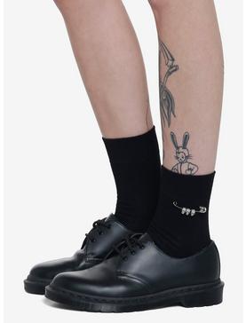 Black Safety Pin Skull Ankle Socks, , hi-res