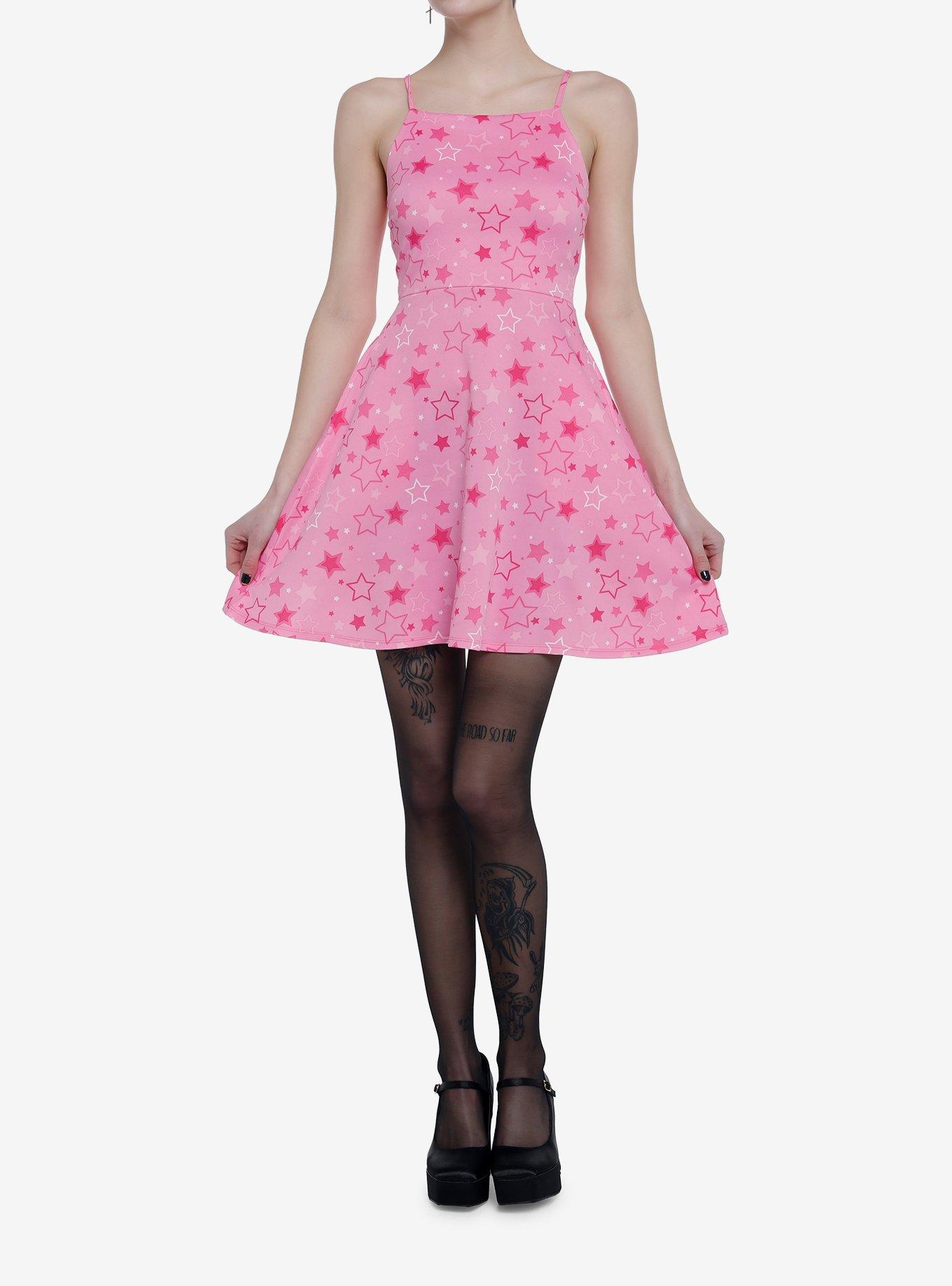 Hot Pink Stars Strappy Tank Dress, PINK, alternate
