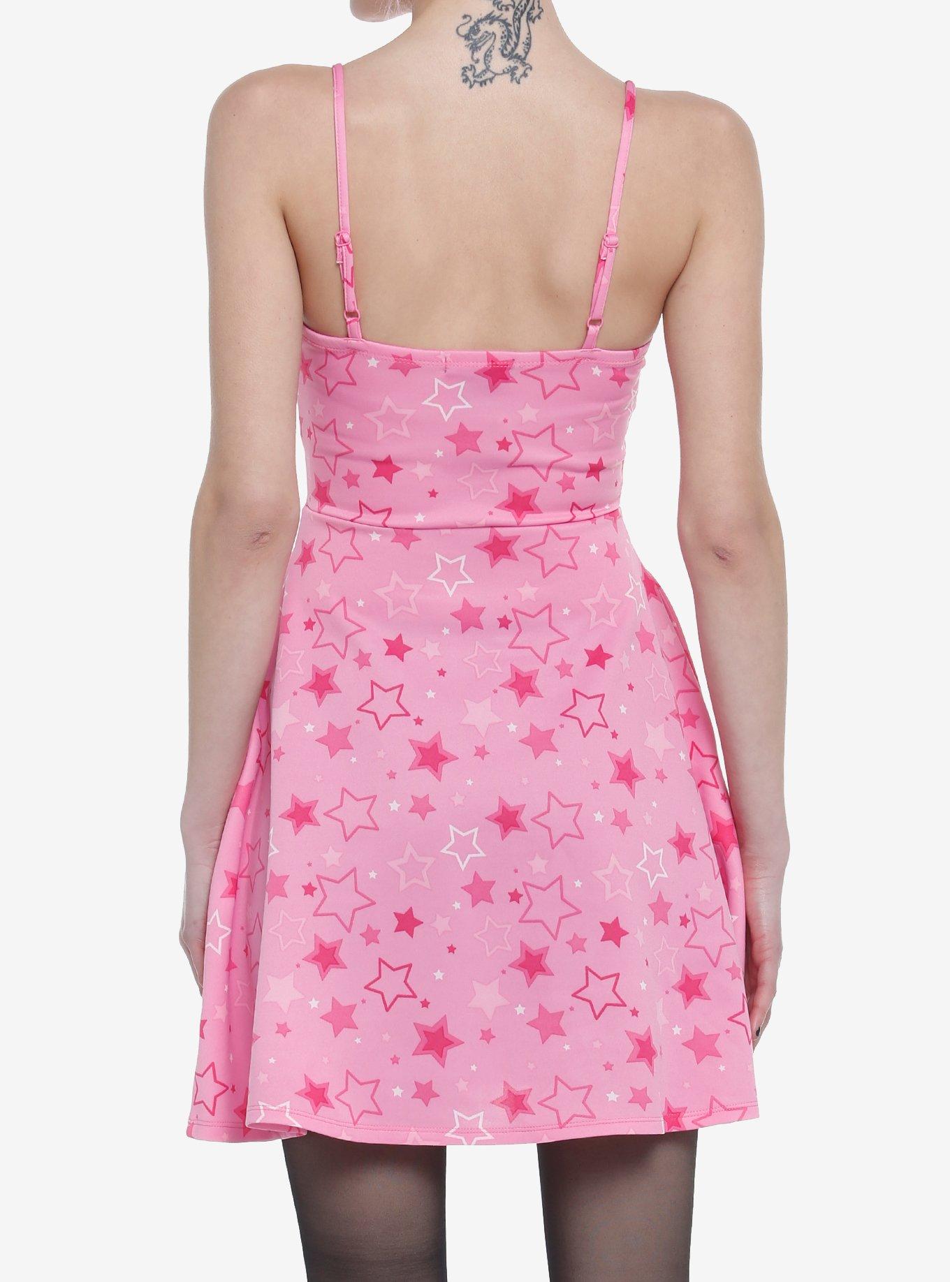 Hot Pink Stars Strappy Tank Dress, PINK, alternate