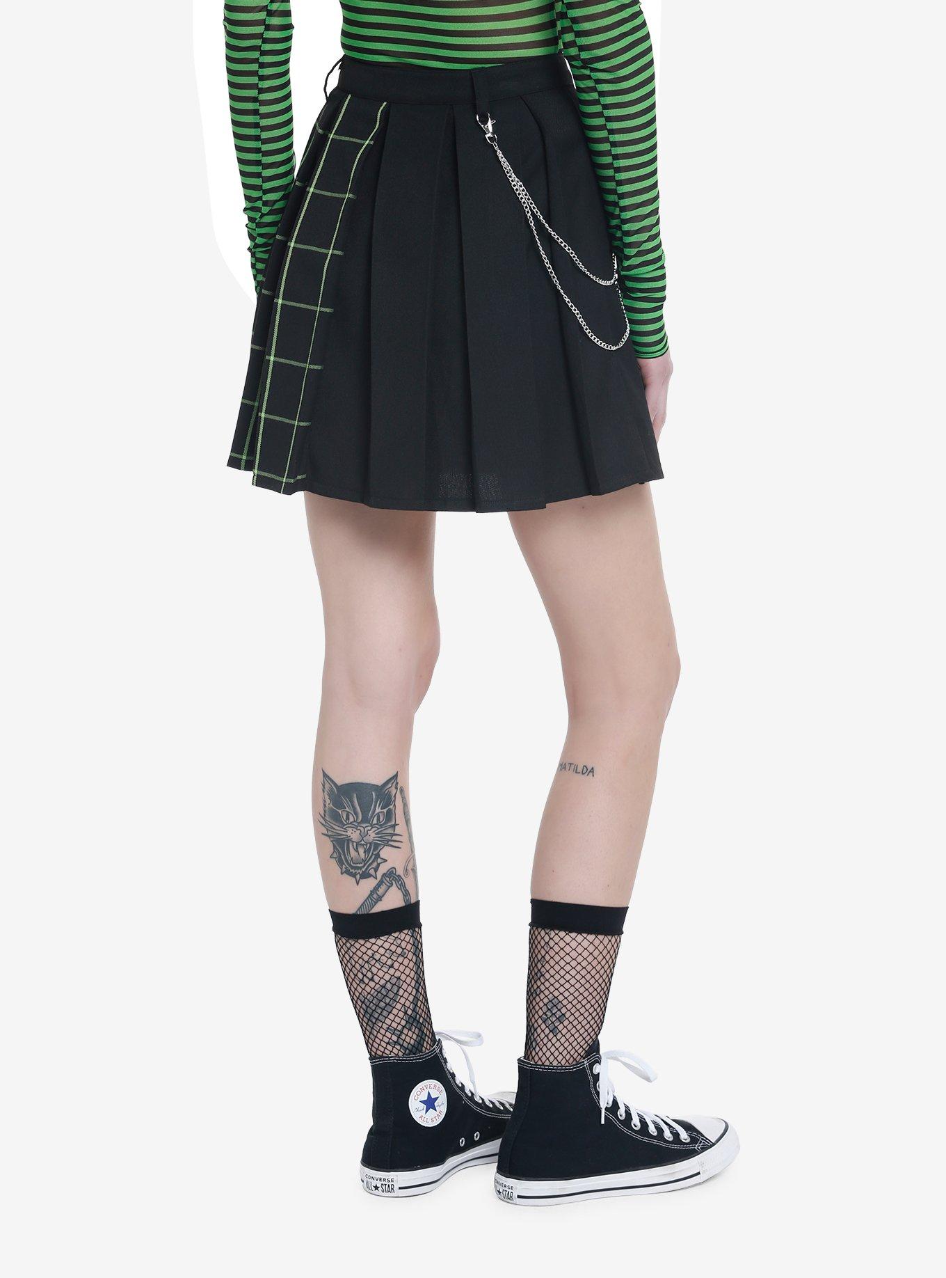 Social Collision Black & Green Grid Split Chain Skirt, SPLIT GRID, alternate