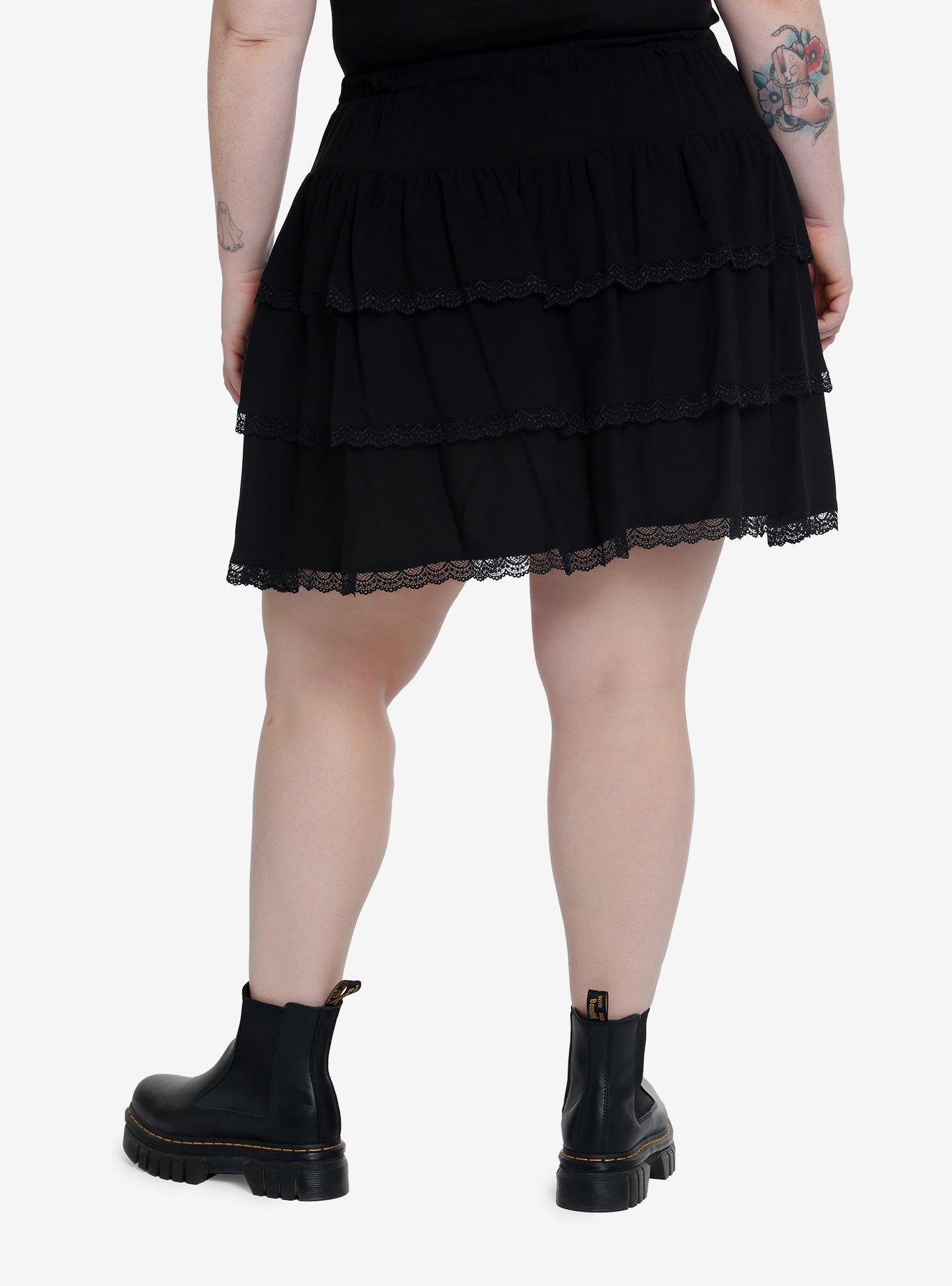 Thorn & Fable Black Lace Grommet Tiered Skirt Plus Size, BLACK, alternate