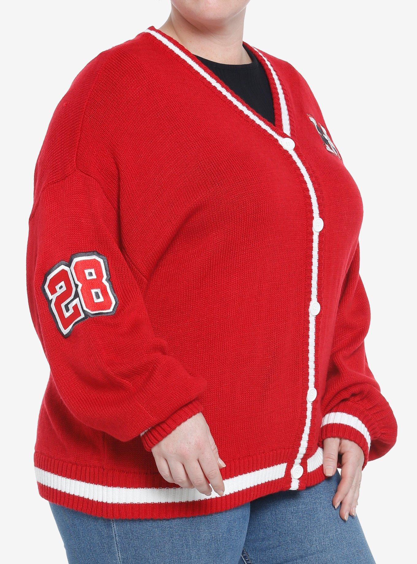 Her Universe Disney100 Mickey Mouse Club Vintage Varsity Cardigan Plus Size, RED  WHITE, alternate