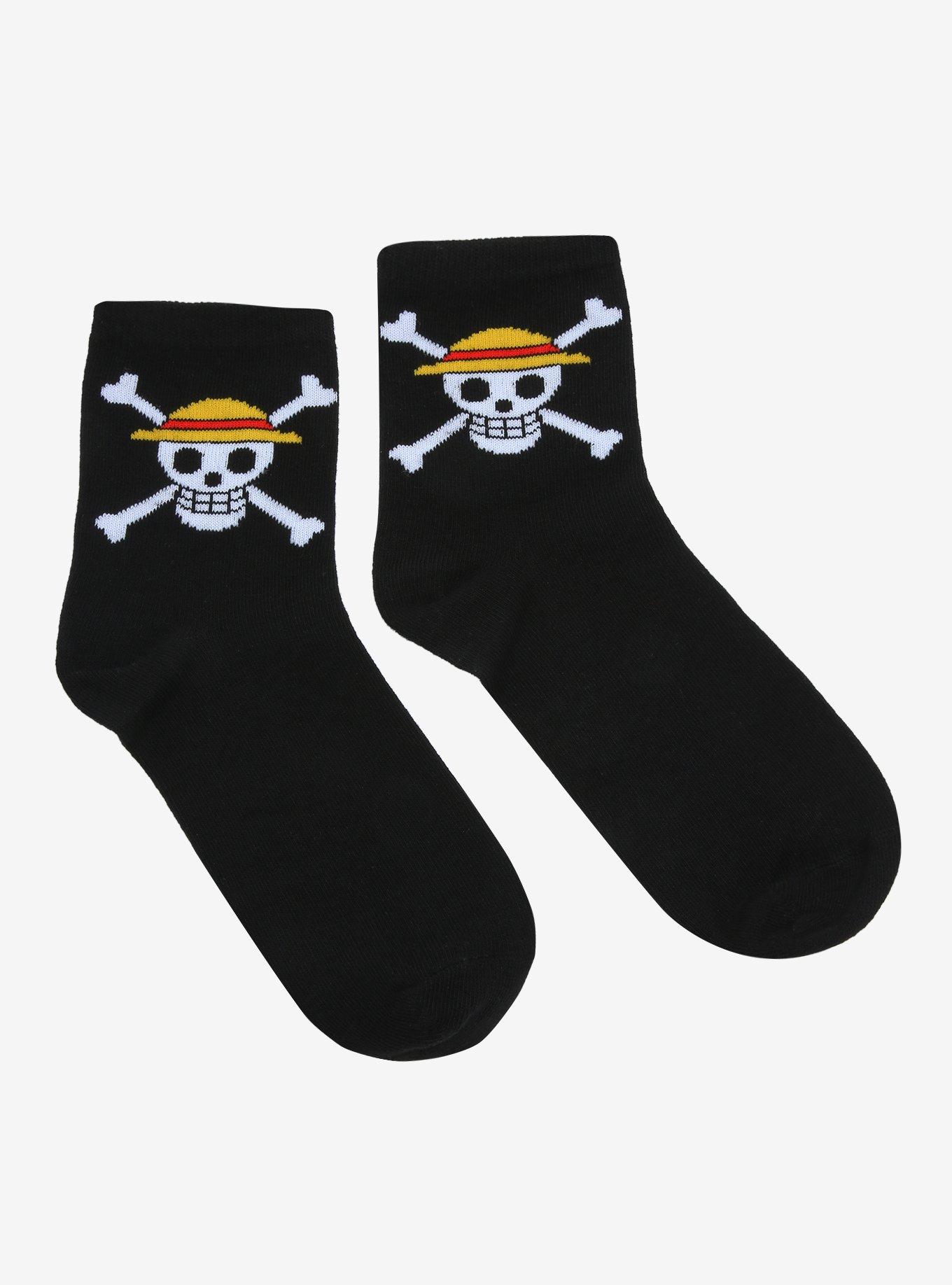 One Piece Straw Hat Pirates Jolly Roger Crew Socks, , alternate