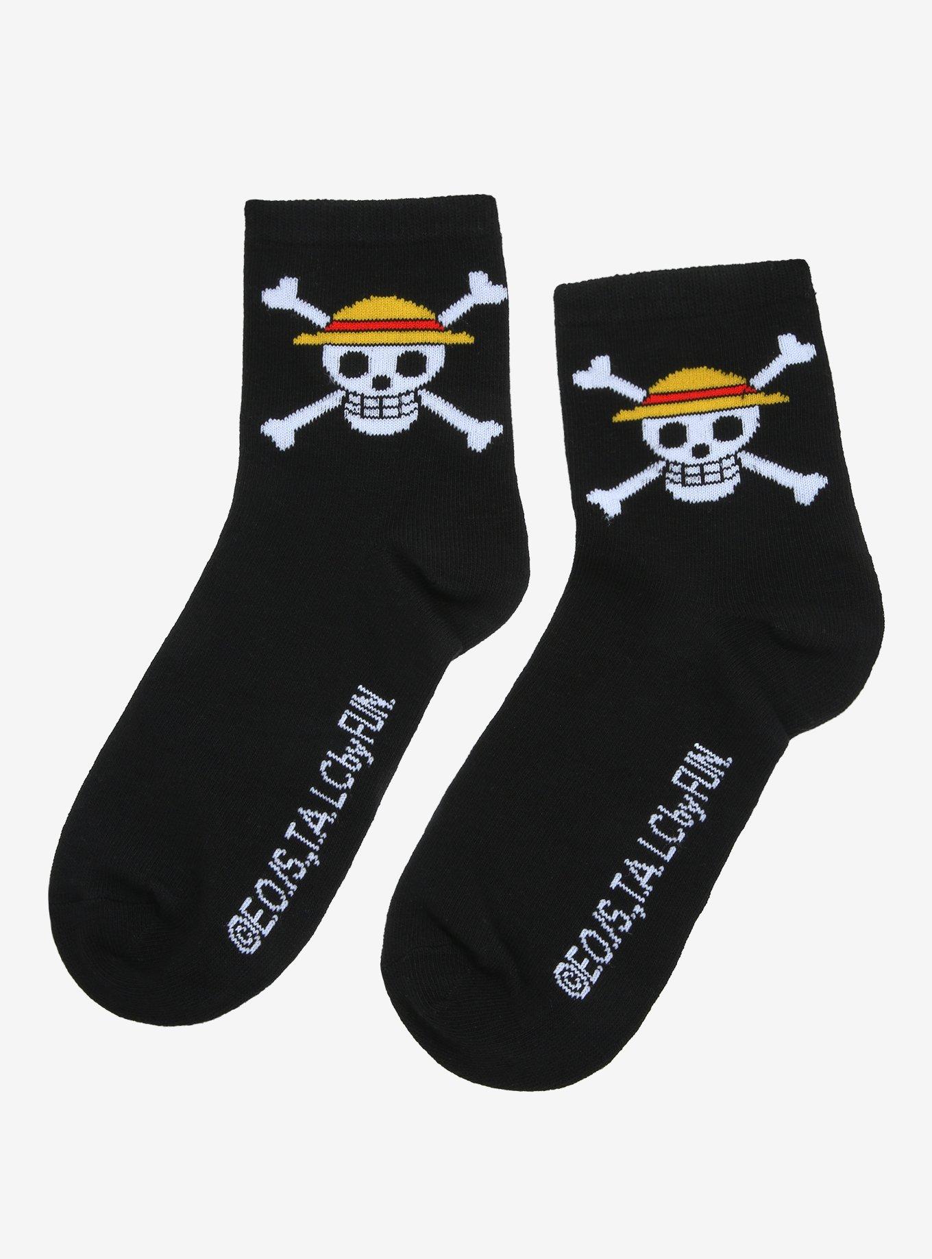 One Piece Straw Hat Pirates Jolly Roger Crew Socks, , alternate