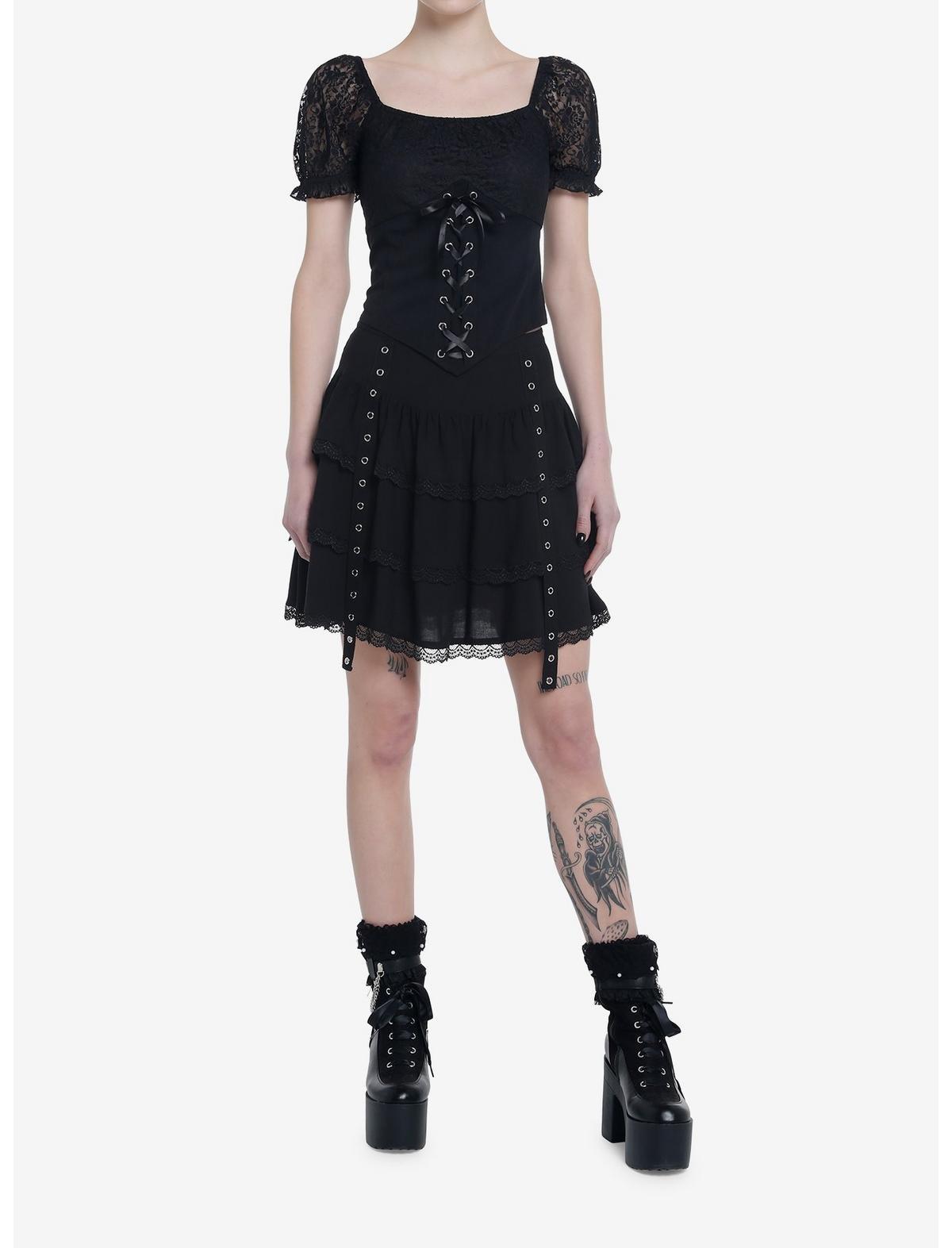 Thorn & Fable Black Lace-Up Pointed Top, BLACK, alternate