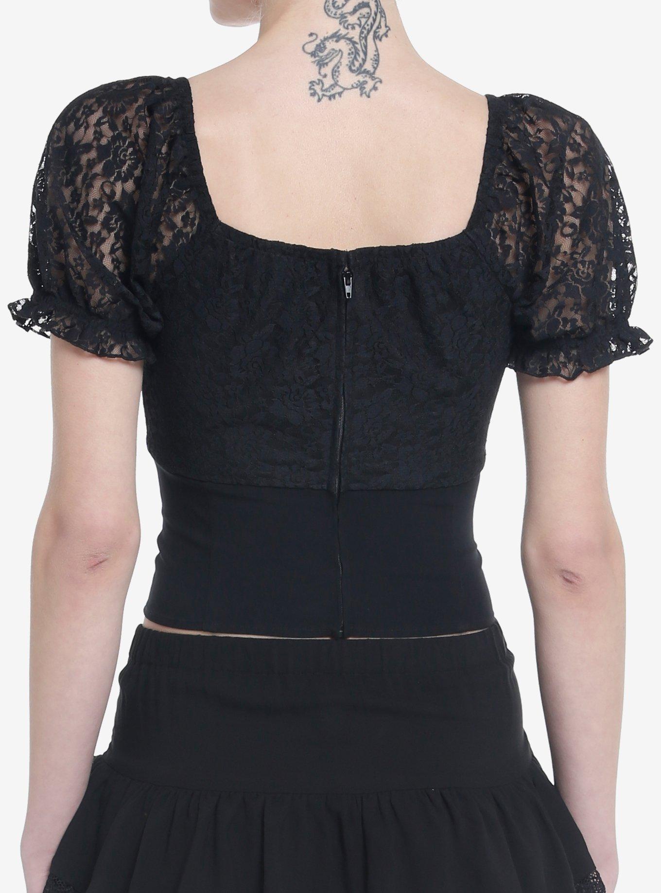 Thorn & Fable Black Lace-Up Pointed Top, BLACK, alternate