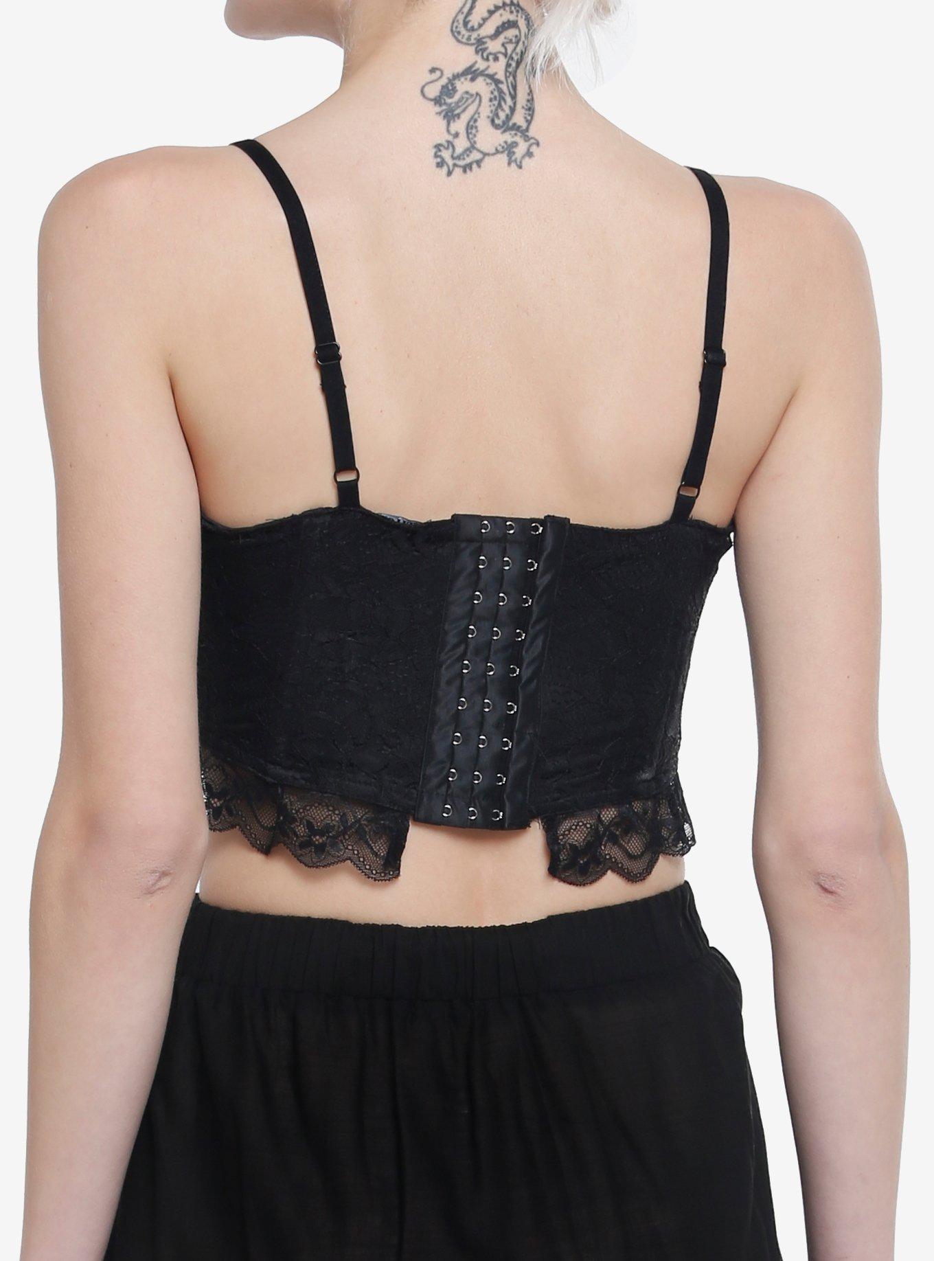 Thorn & Fable Black Lace Corset Crop Cami, BLACK, alternate