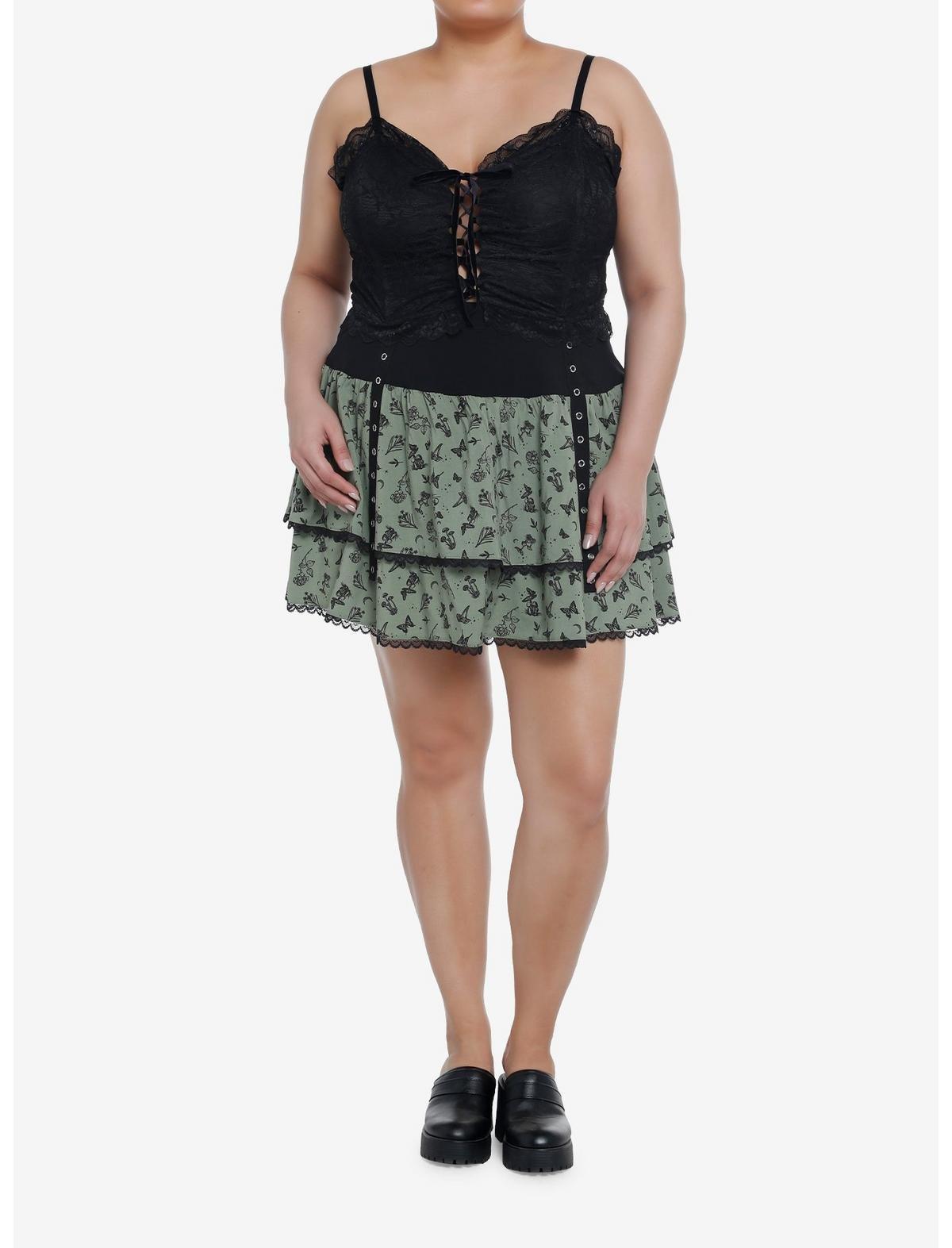 Thorn & Fable Black Lace Corset Crop Cami Plus Size, BLACK, alternate