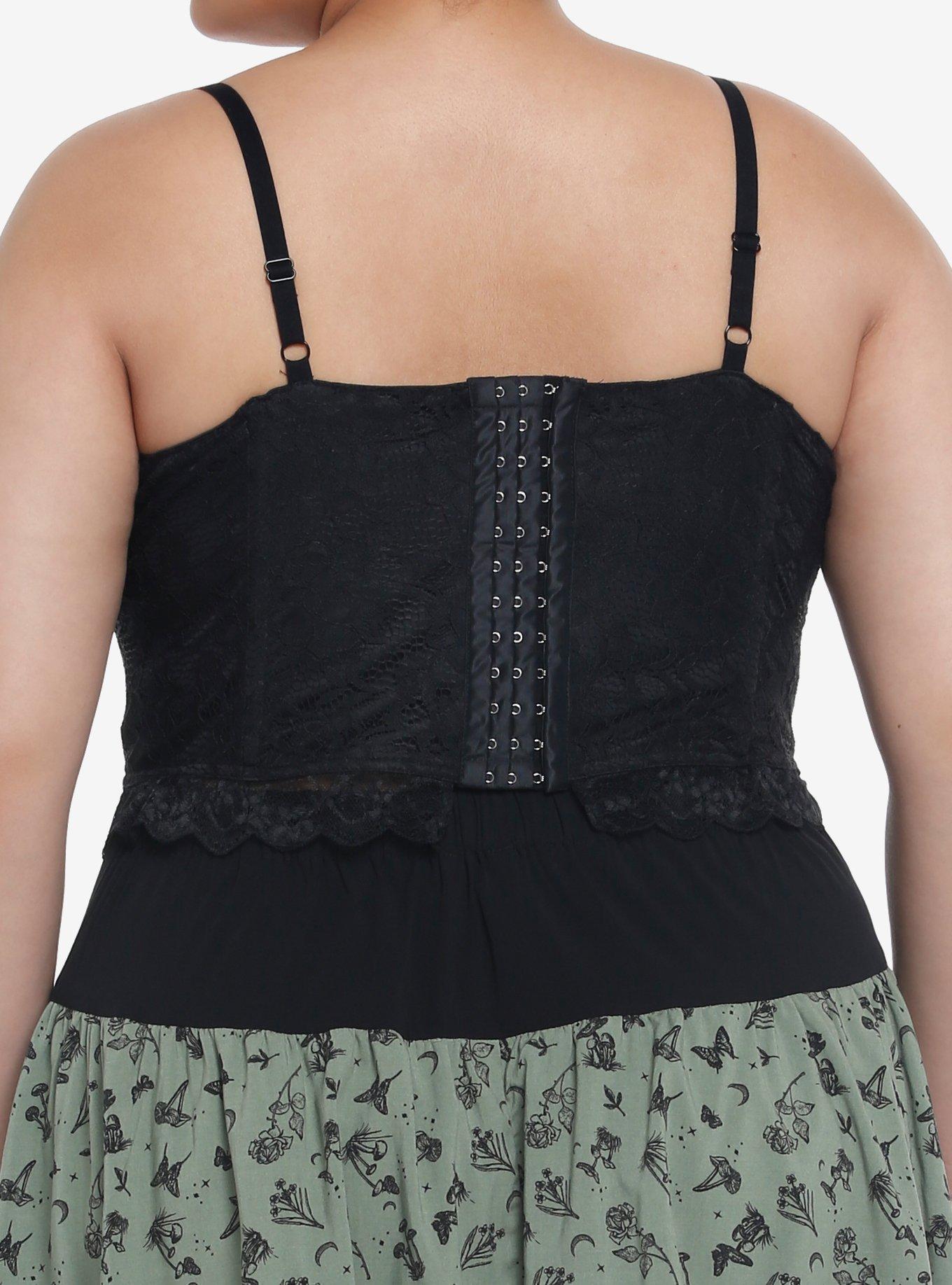 Thorn & Fable Black Lace Corset Crop Cami Plus Size, BLACK, alternate