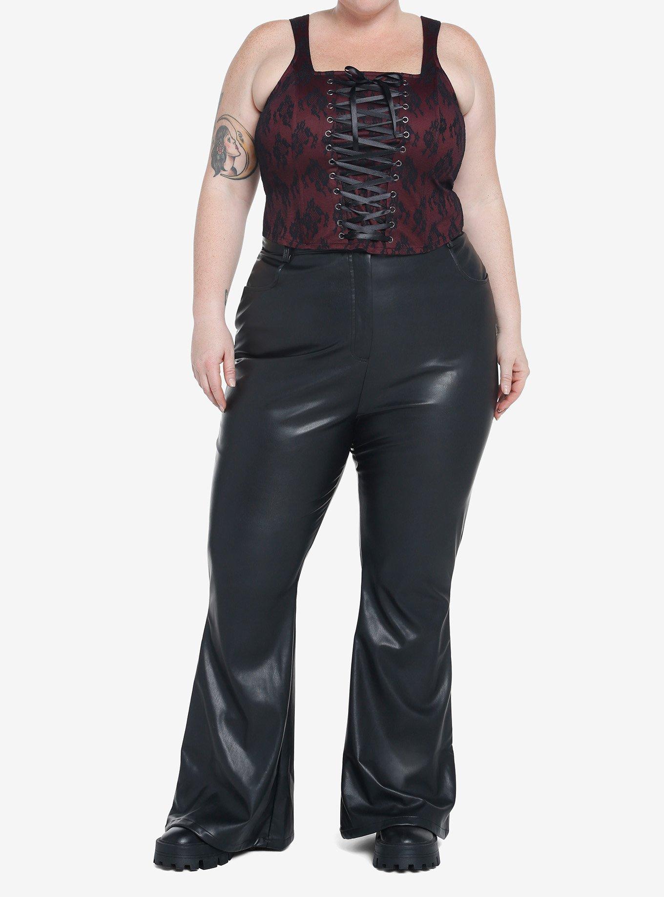 Burgundy & Black Lace-Up Corset Top Plus Size, MULTI, alternate