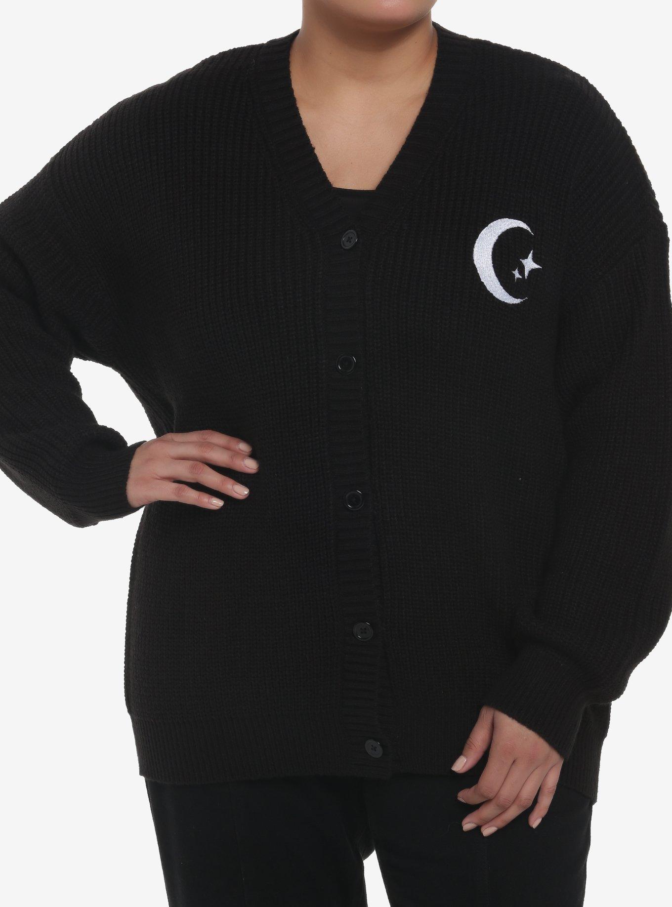 Moon & Stars Embroidered Girls Oversized Cardigan, BLACK, alternate