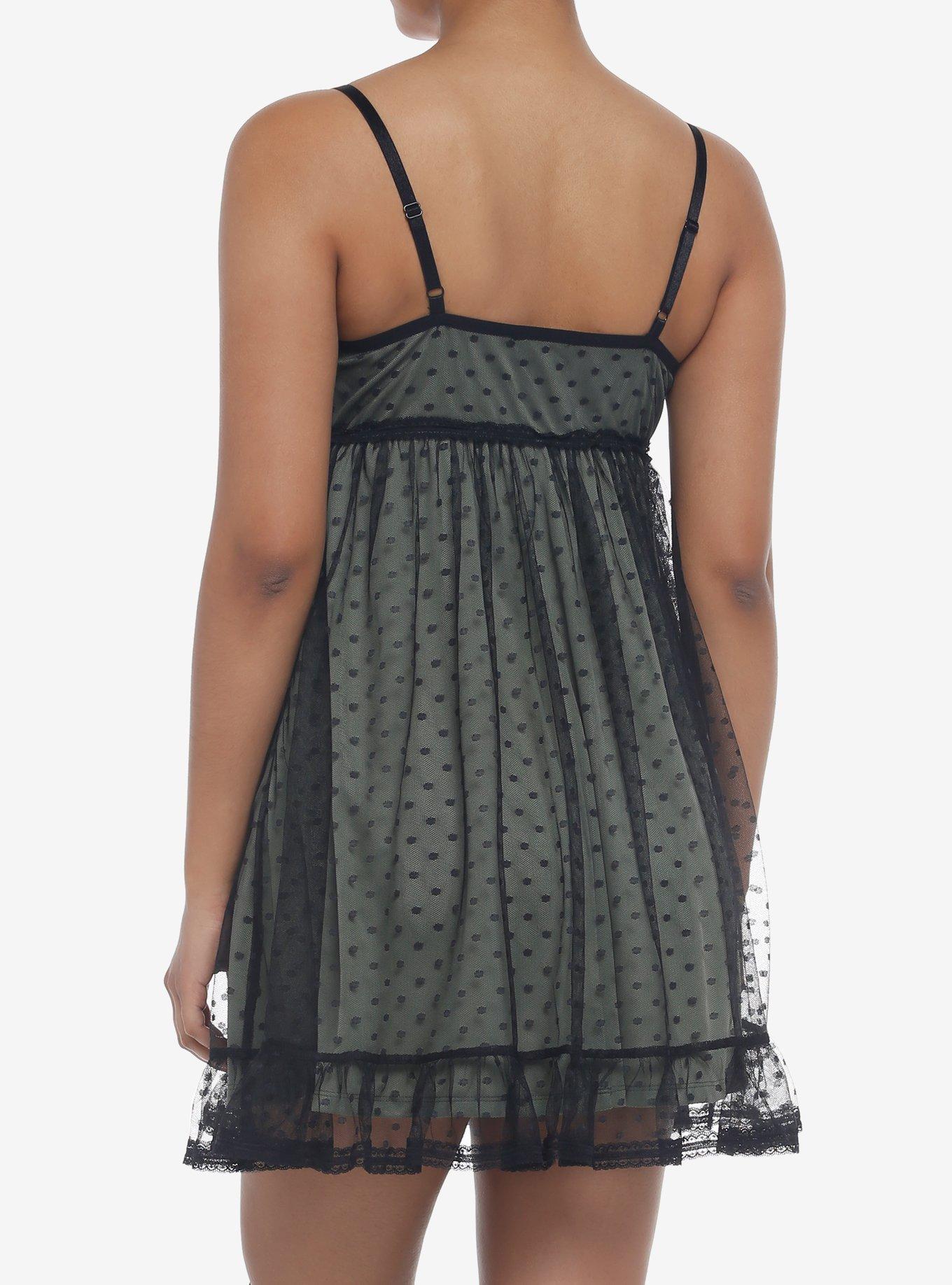 Sage Green Polka Dot Mesh Slip Dress, MULTI, alternate