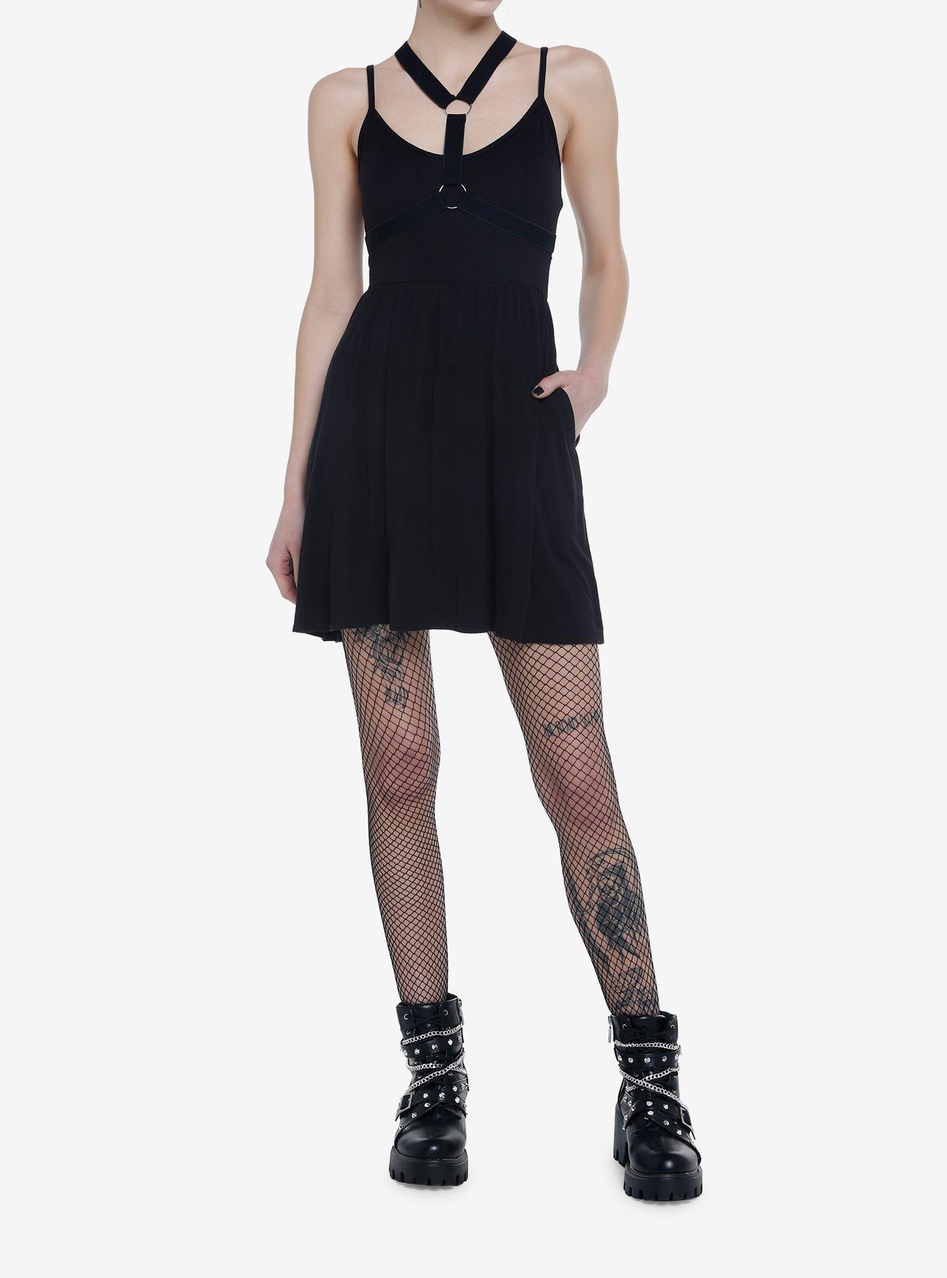 Black Harness Skater Cami Dress, BLACK, alternate