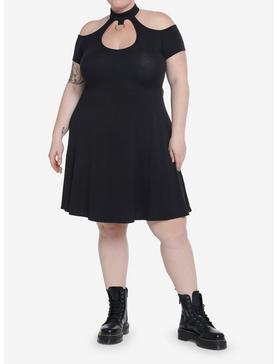 Social Collision Black Choker O-Ring Dress Plus Size, , hi-res