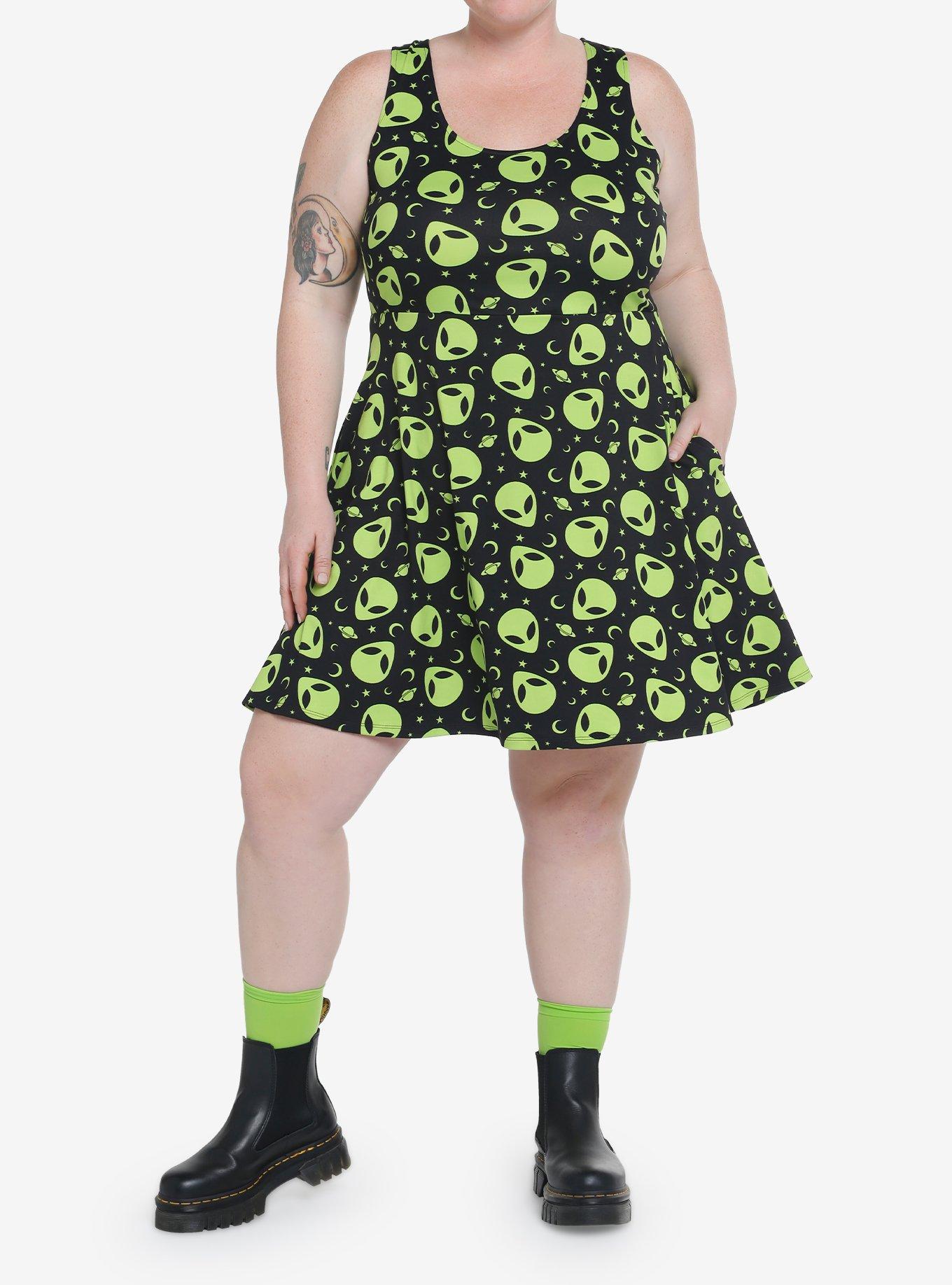 Social Collision Green Alien Dress Plus Size, GREEN, alternate
