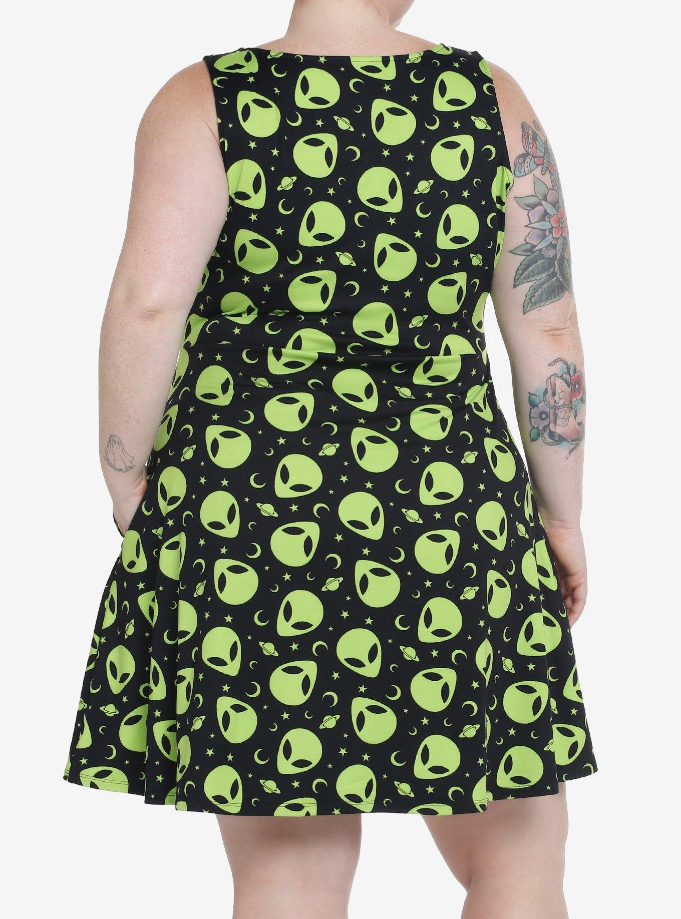 Social Collision Green Alien Dress Plus Size, GREEN, alternate