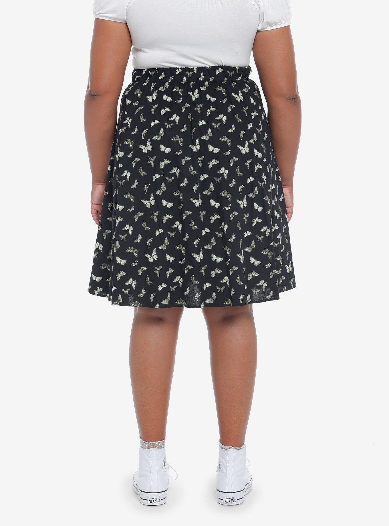 Black & Green Butterfly Retro Skirt Plus Size, BUTTERFLY - GREEN, alternate