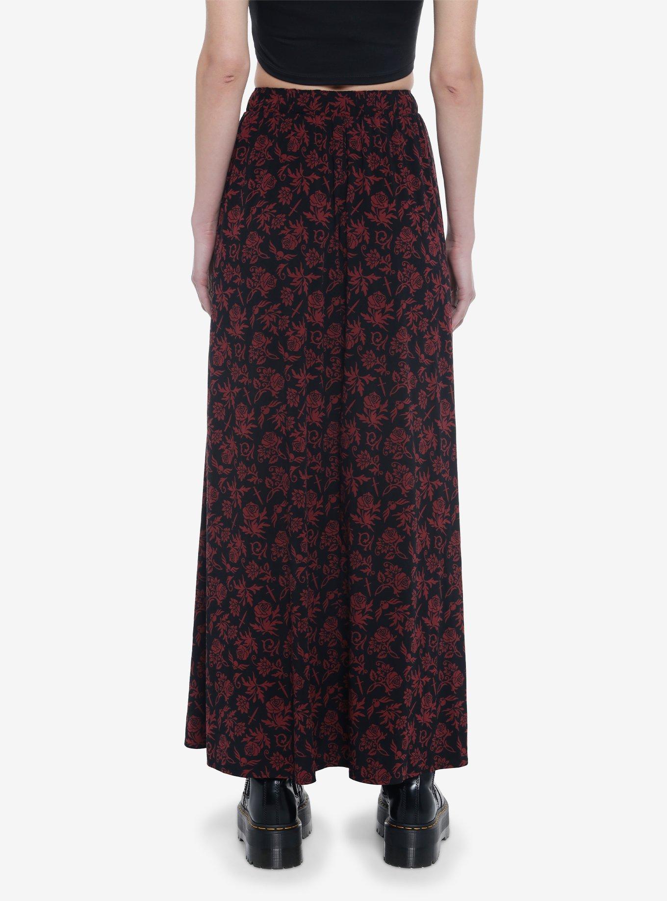 Black & Red Floral Skull Maxi Skirt, MODERN SWING, alternate