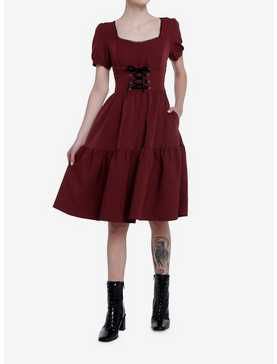 Thorn & Fable Burgundy Lace-Up Tiered Dress, , hi-res