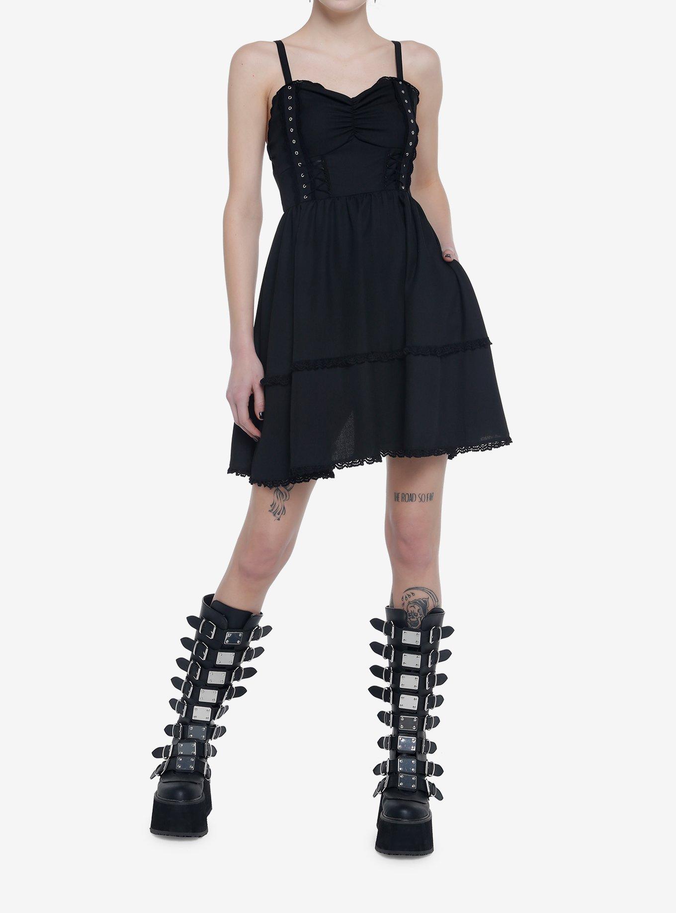 Black Grommet Tape Sweetheart Dress, , hi-res