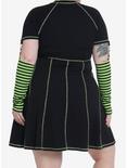 Social Collision Black & Green Contrast Stitch Arm Warmer Dress Plus Size, STRIPE - GREEN, alternate