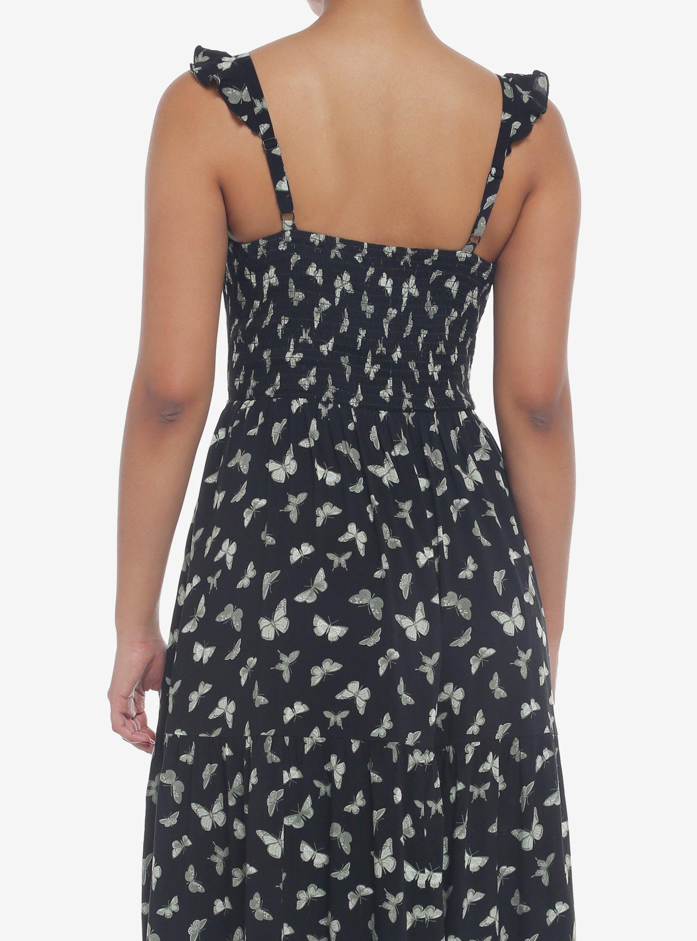 Black & Green Butterfly Ruffle Cami Midi Dress, MULTI, alternate