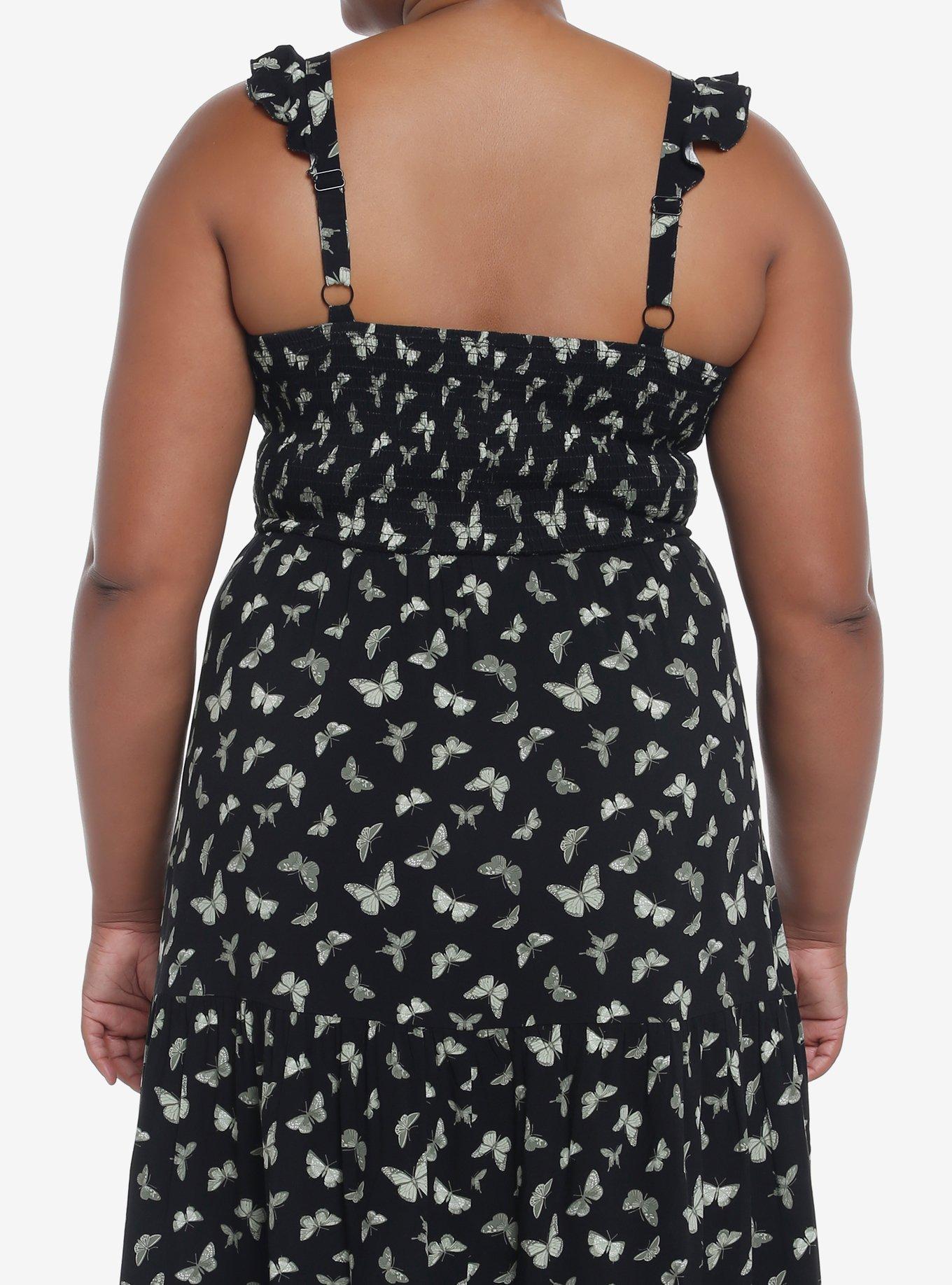 Black & Green Butterfly Ruffle Cami Midi Dress Plus Size, MULTI, alternate