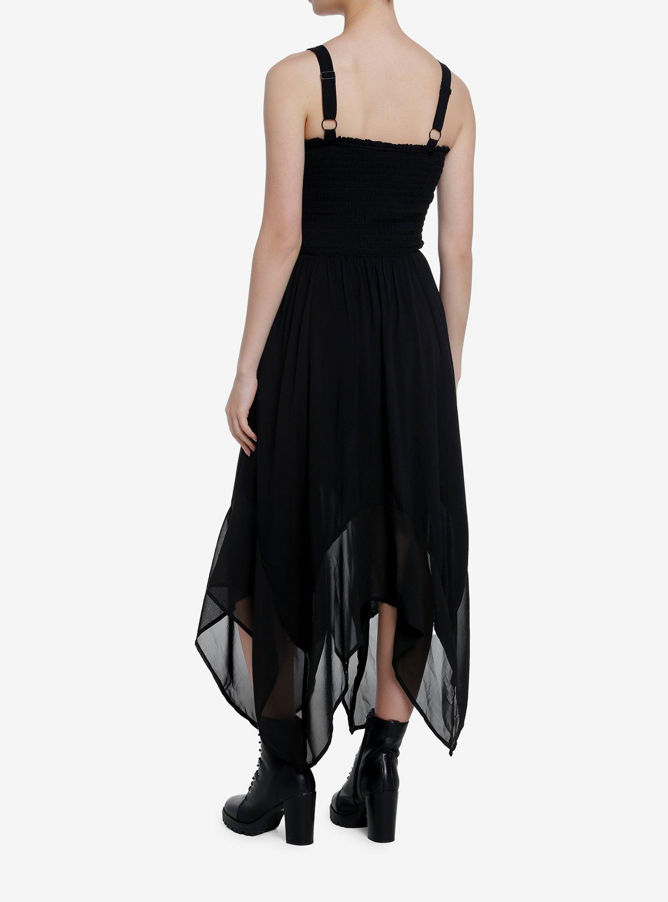 Thorn & Fable Black Lace-Up Hanky Hem Dress, BLACK, alternate