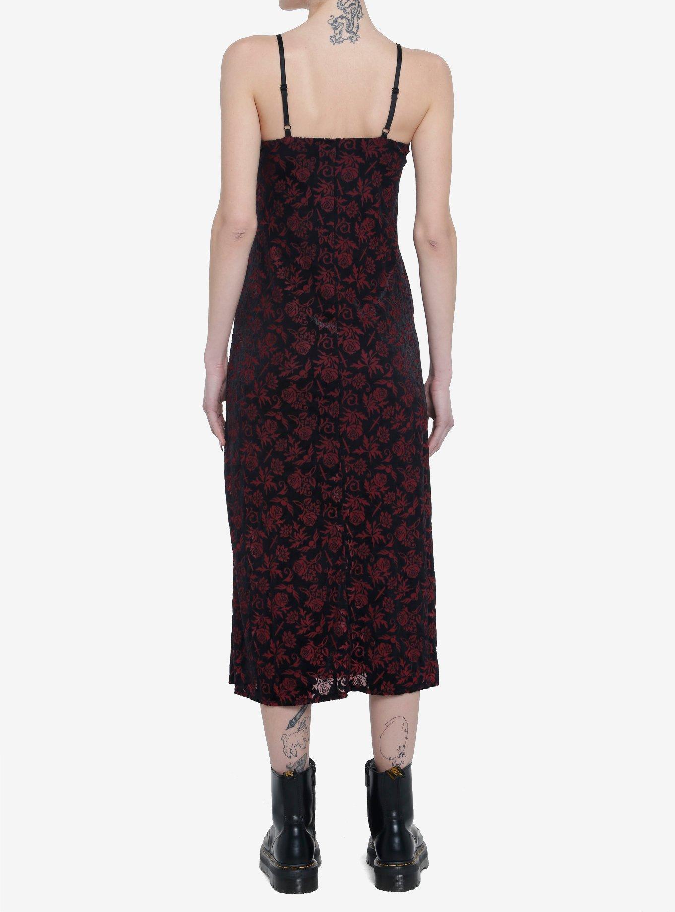 Burgundy Velvet Rose Dagger Maxi Dress, BLACK, alternate