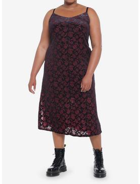 Burgundy Velvet Rose Dagger Maxi Dress Plus Size, , hi-res