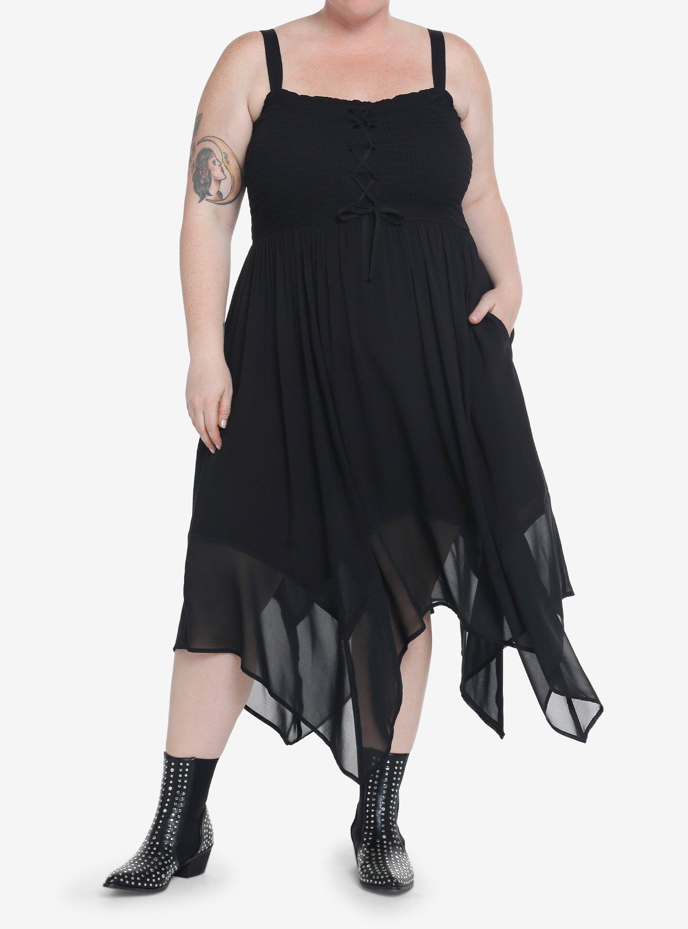 Thorn & Fable Black Lace-Up Hanky Hem Dress Plus Size, MULTI, alternate