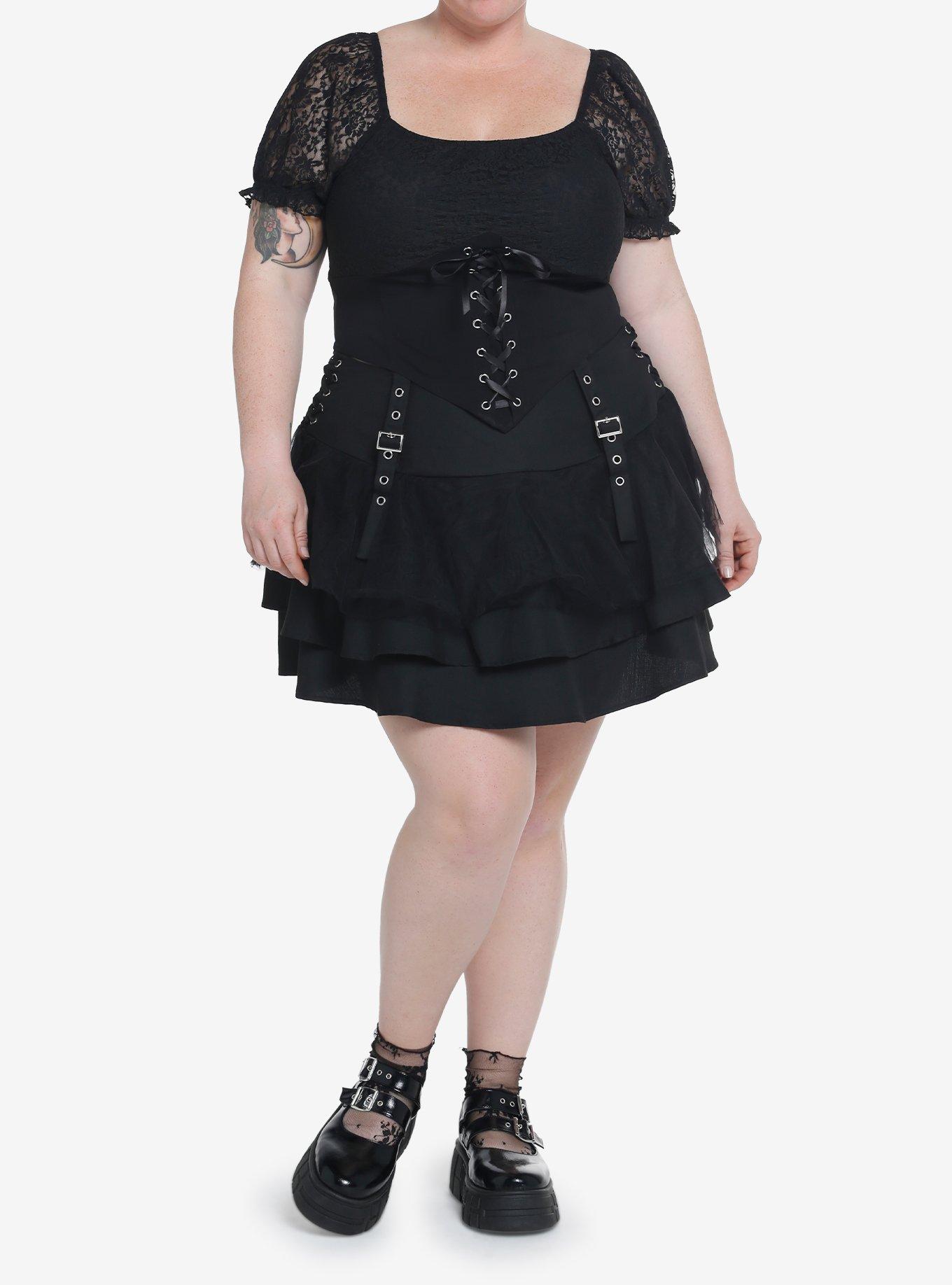 Thorn & Fable Black Lace-Up Pointed Girls Top Plus Size, BLACK, alternate