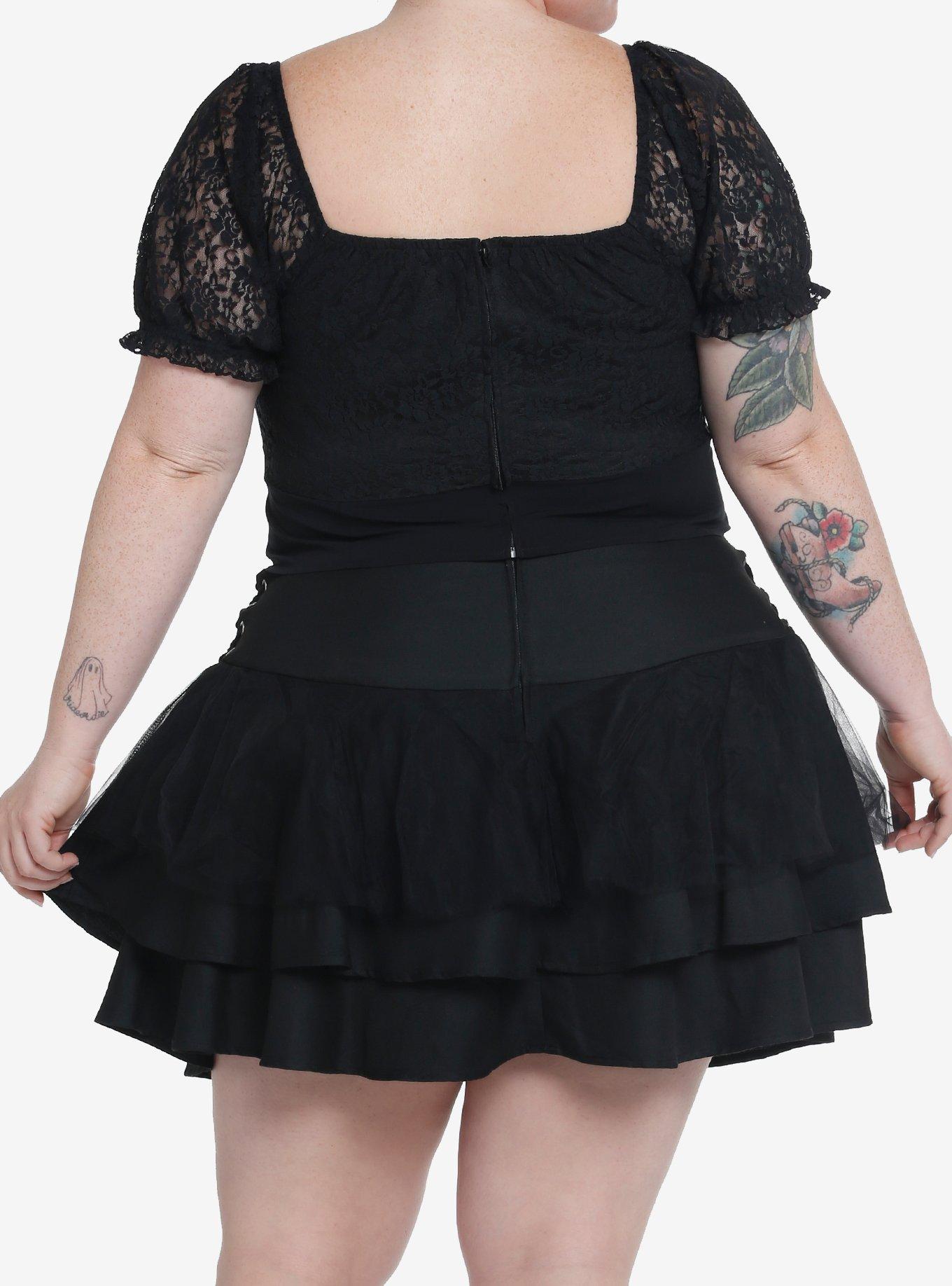 Thorn & Fable Black Lace-Up Pointed Girls Top Plus Size, BLACK, alternate