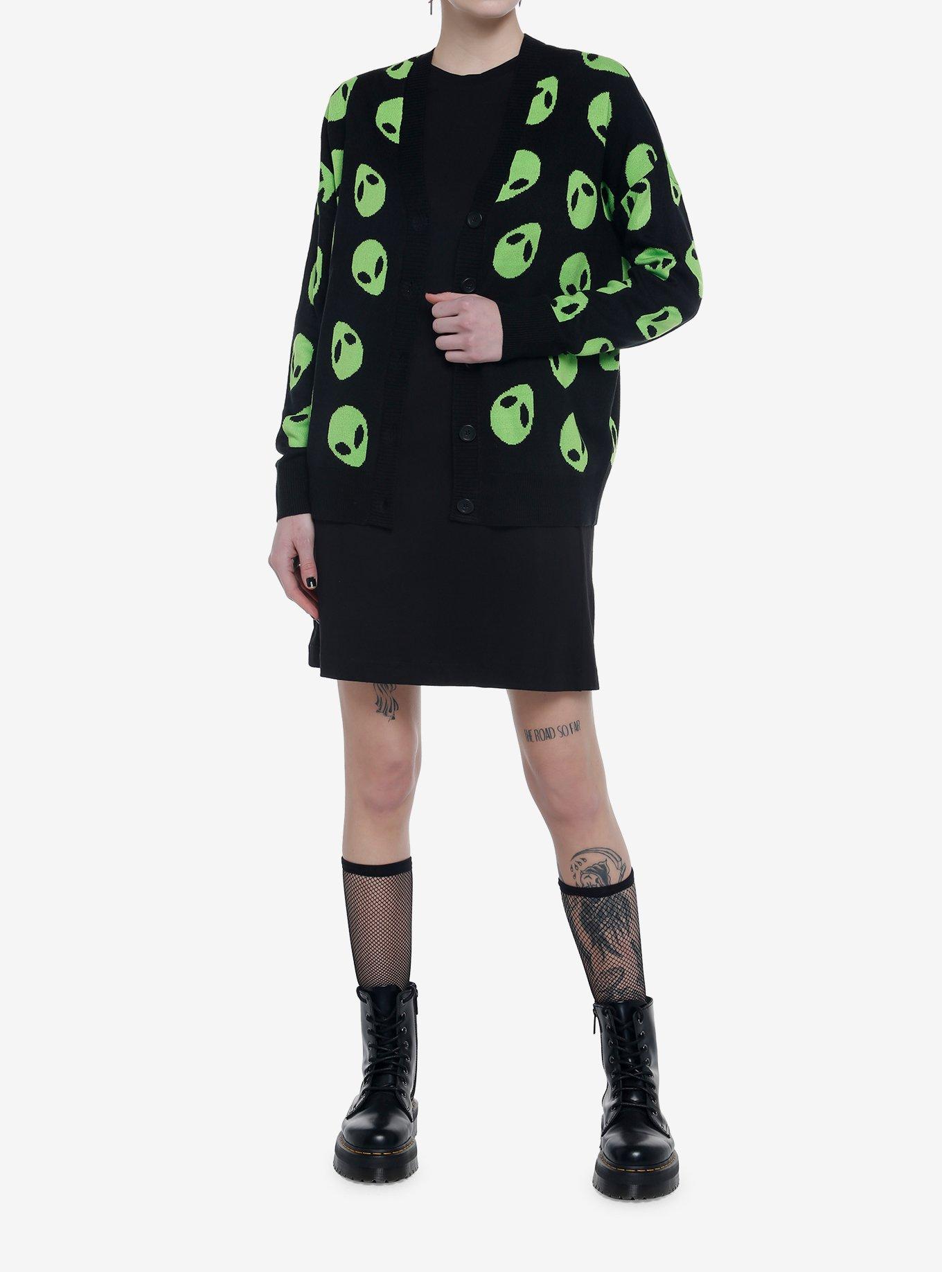 Green Alien Girls Oversized Cardigan, BLACK, alternate