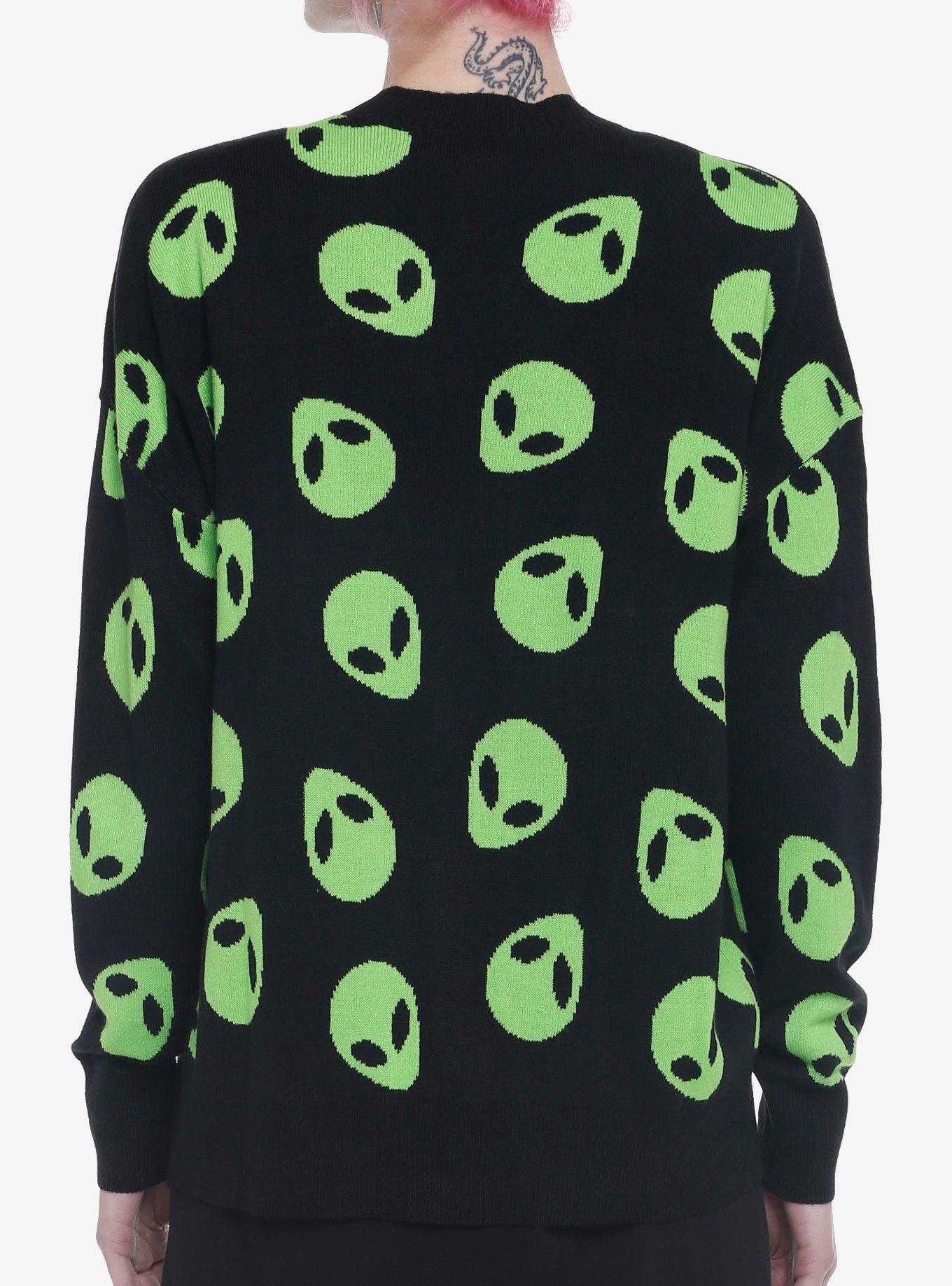 Green Alien Girls Oversized Cardigan, BLACK, alternate