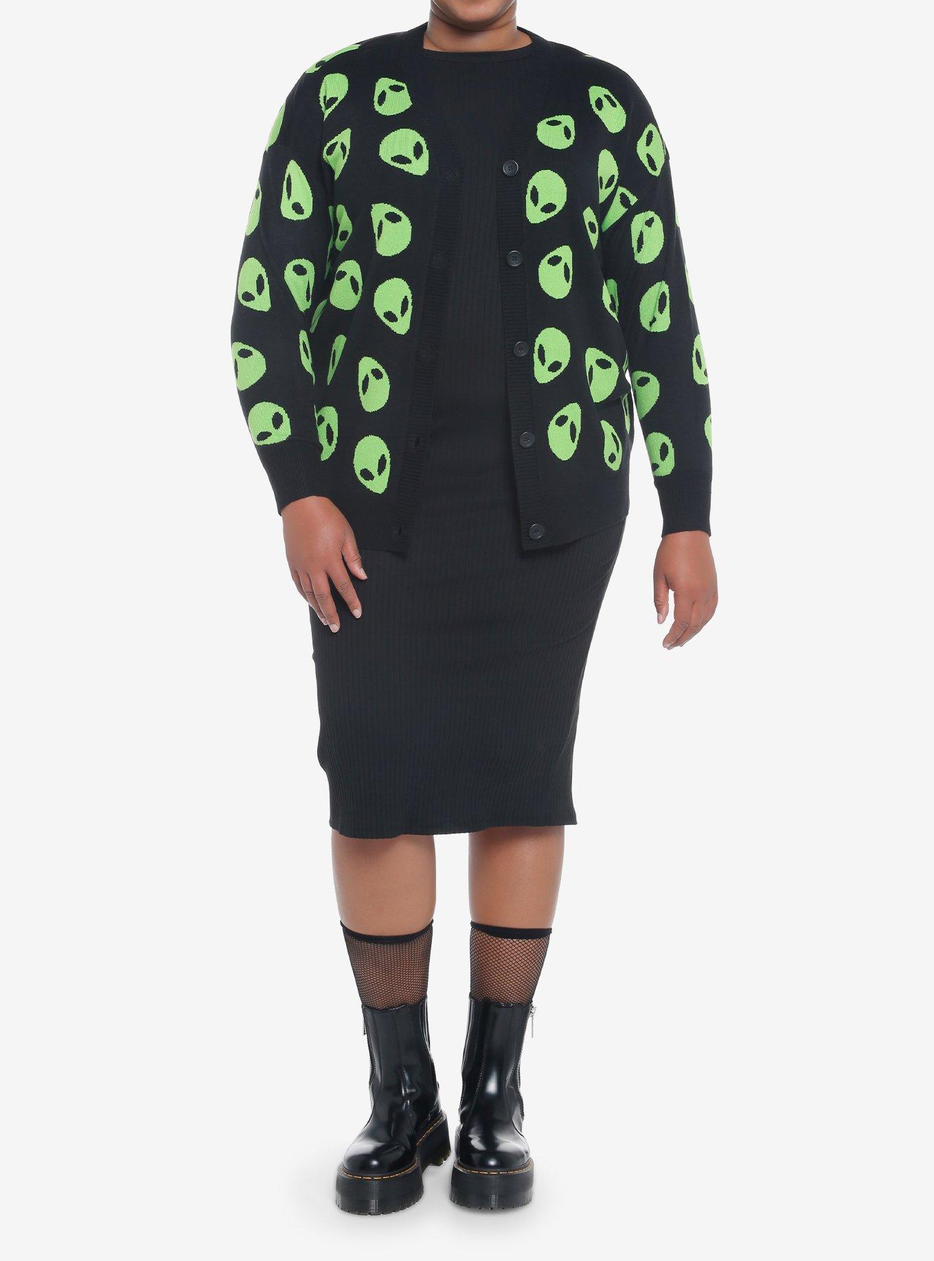 Green Alien Girls Oversized Cardigan Plus Size, BLACK, alternate