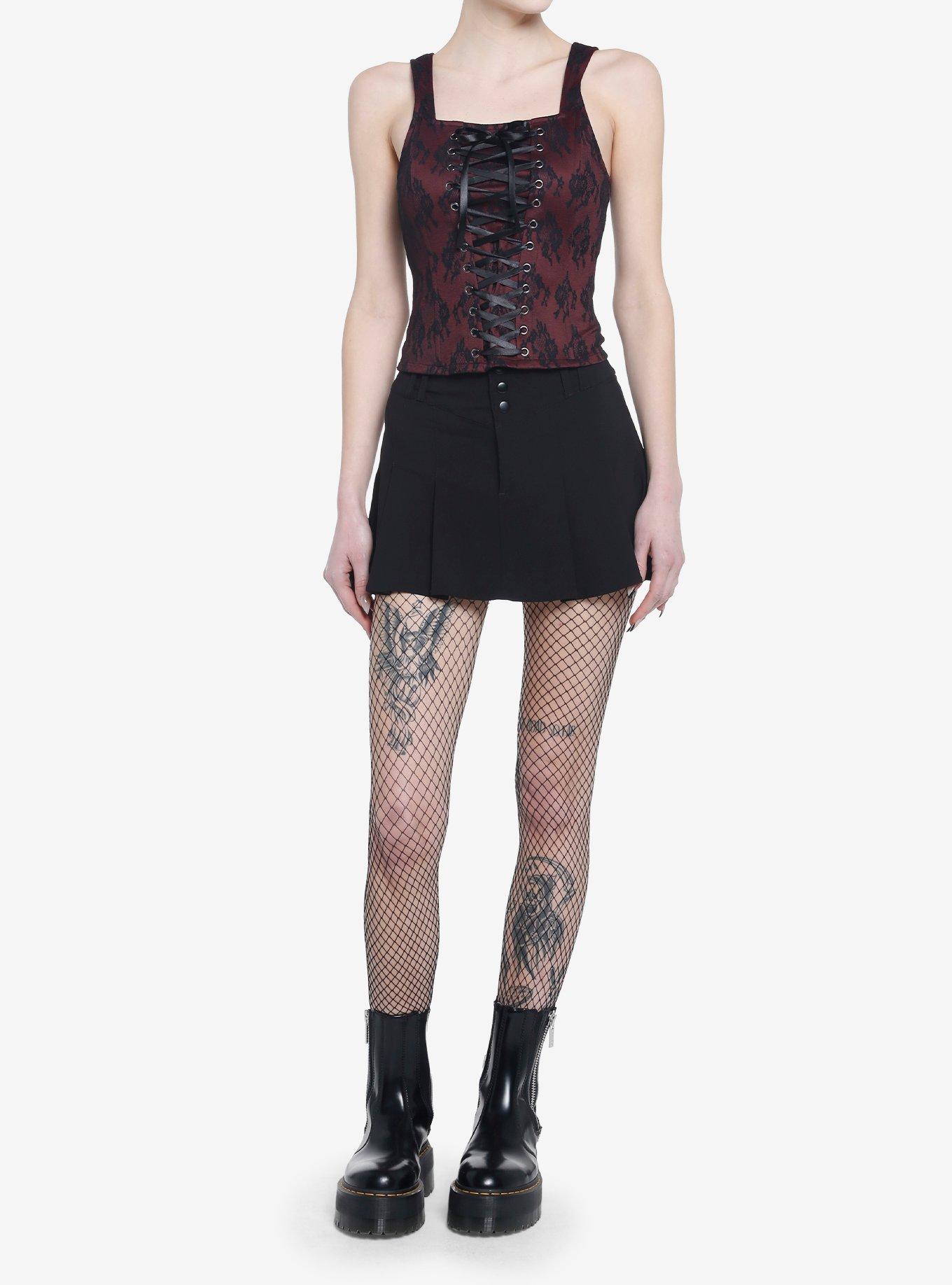 Burgundy & Black Lace-Up Girl Corset Top, , hi-res