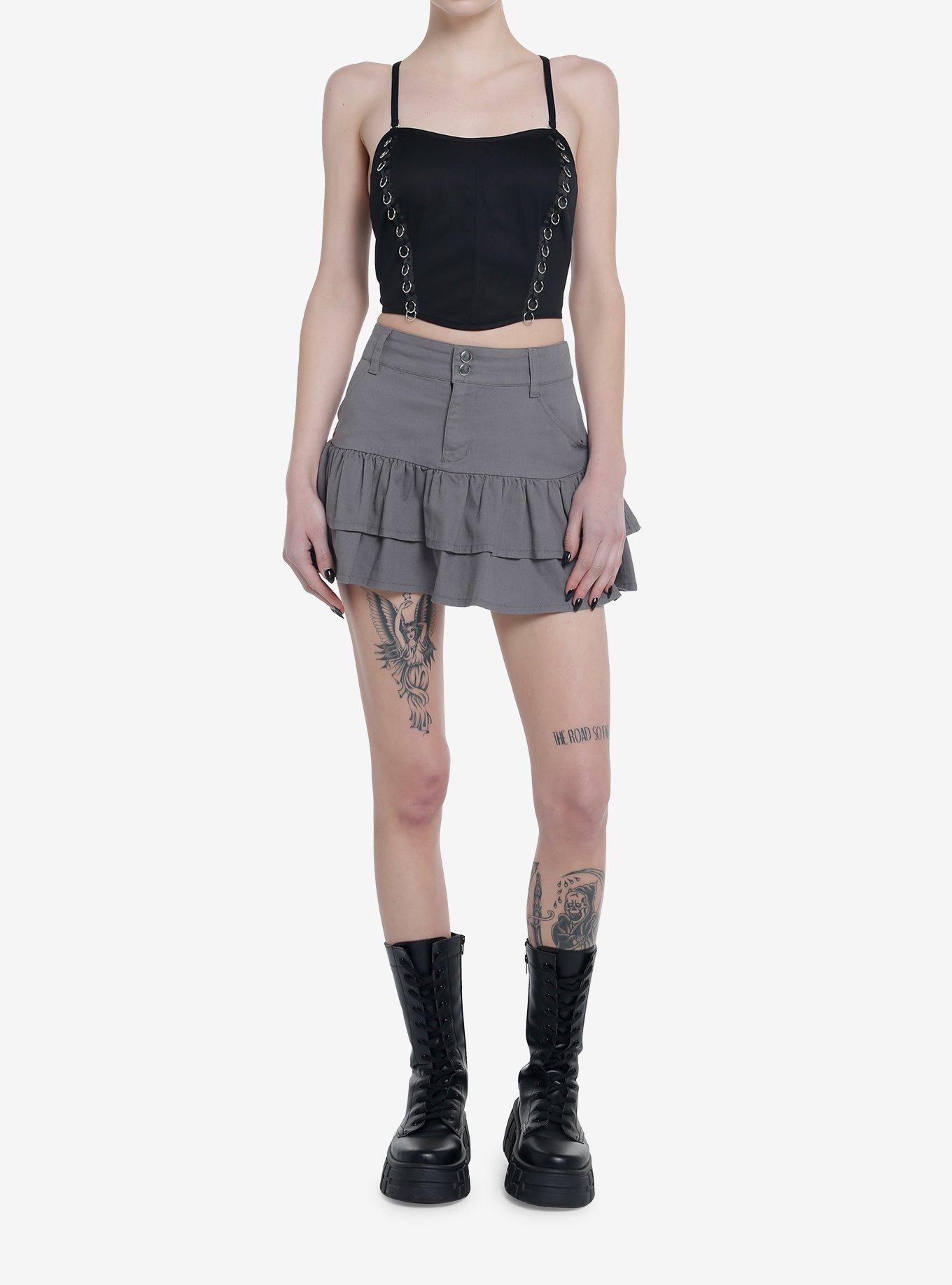 Social Collision O-Ring Girls Crop Corset Top, BLACK, alternate - view 2