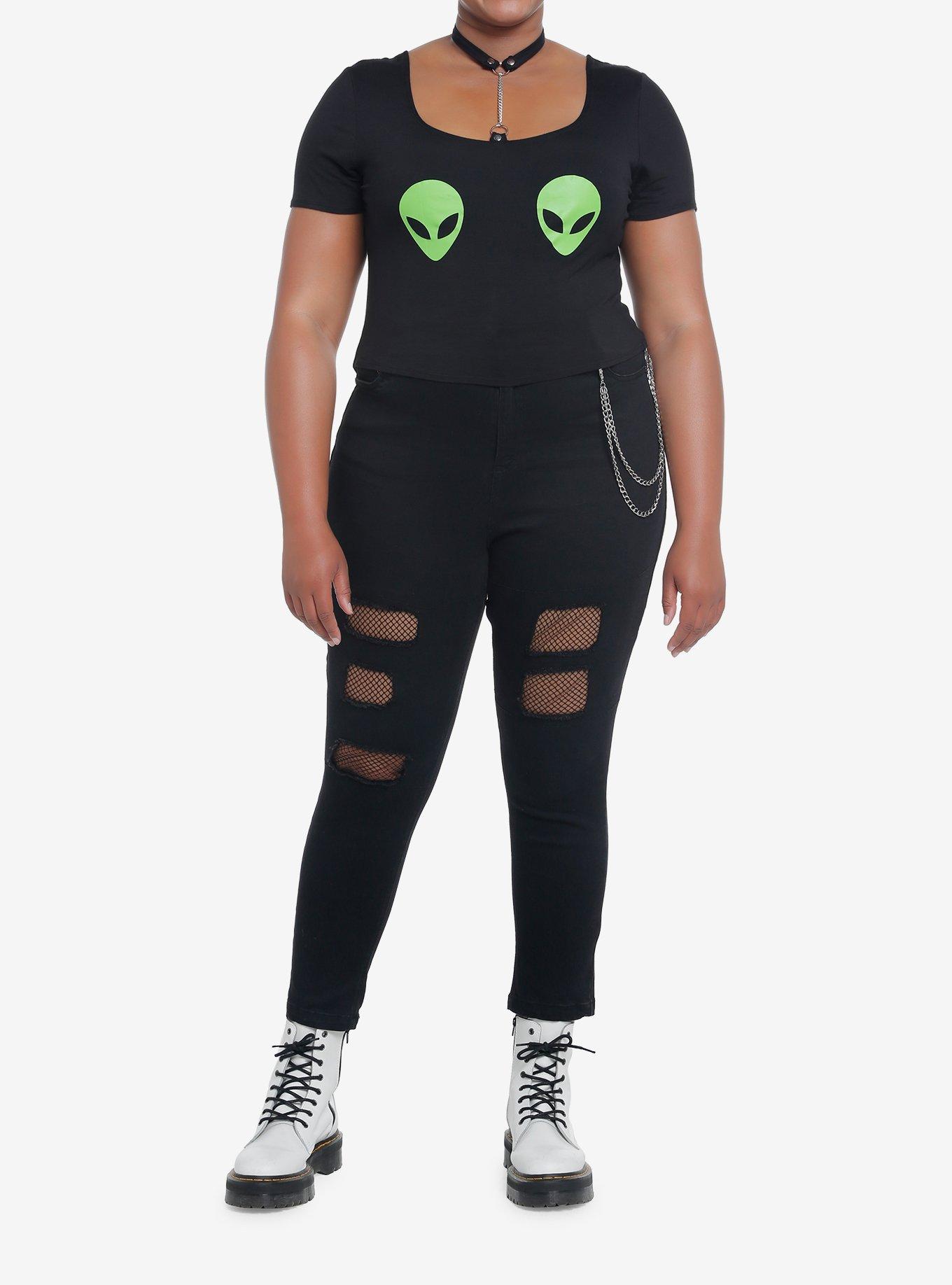 Social Collision Alien Choker Girls Crop T-Shirt Plus Size, BLACK, alternate