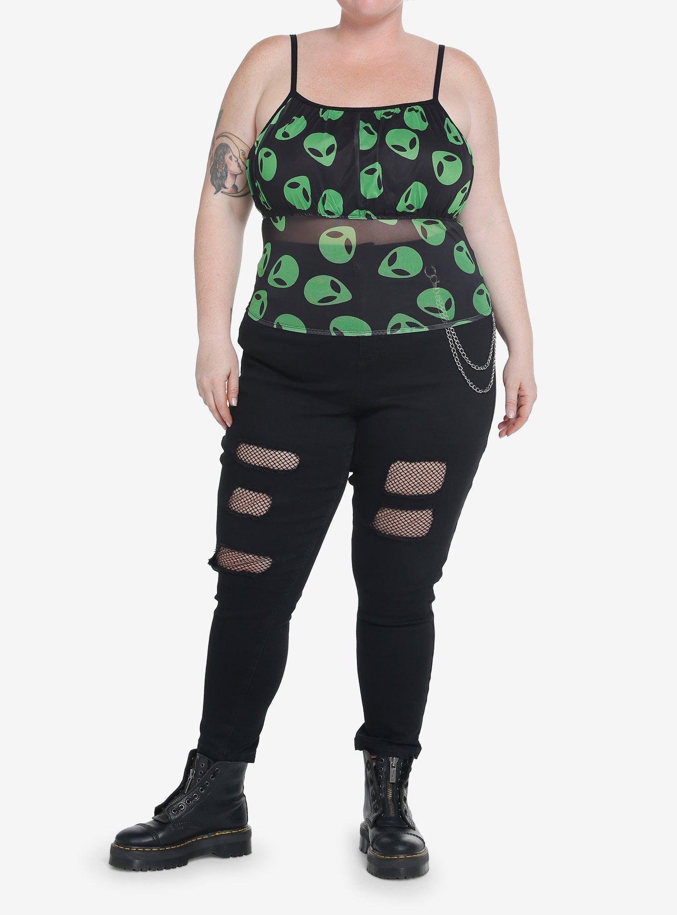 Social Collision Aliens Mesh Girls Tank Top Plus Size, BLACK, alternate