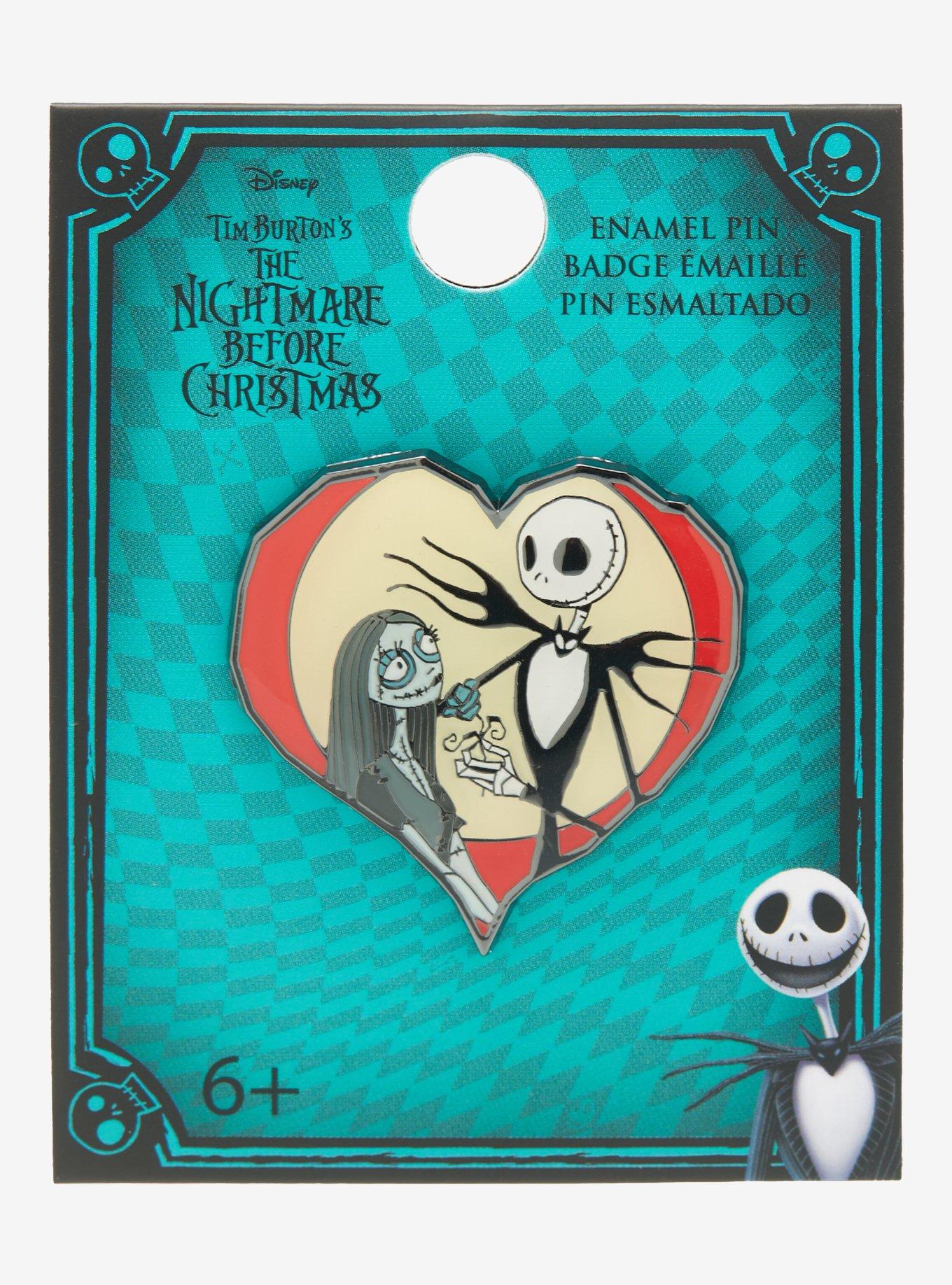 Loungefly The Nightmare Before Christmas Jack & Sally Heart Enamel Pin, , alternate