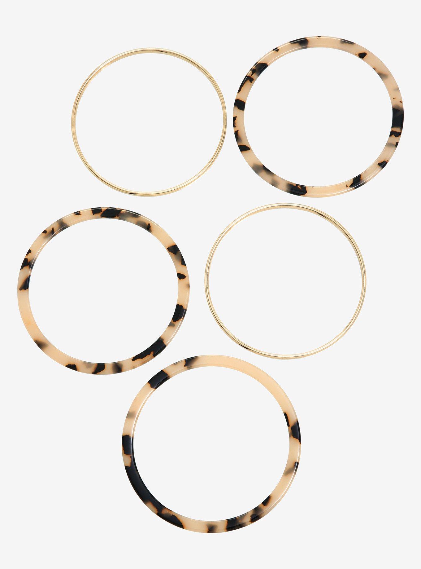 Tortoise Shell Gold Bangle Bracelet Set, , alternate