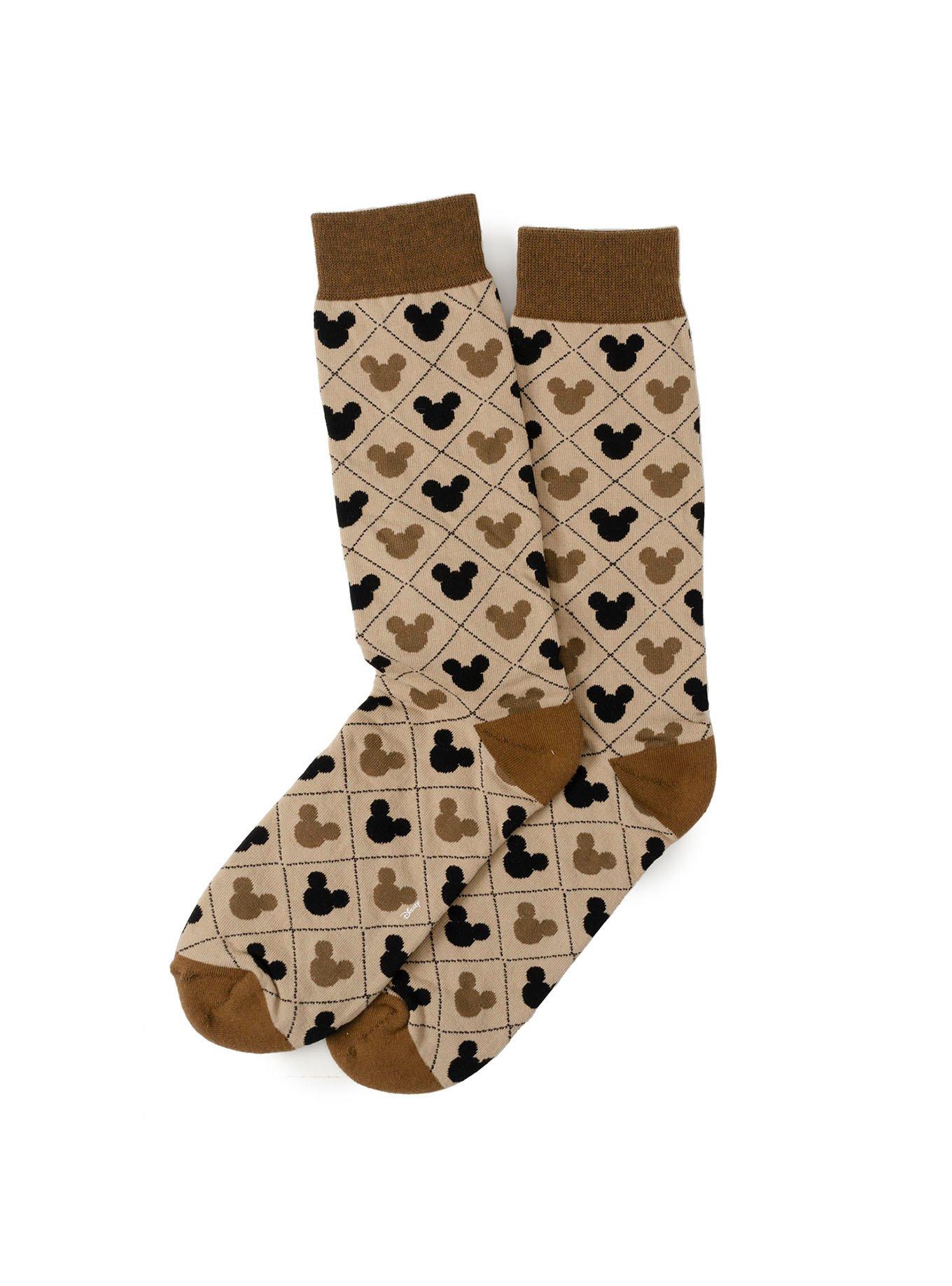 Disney Mickey Mouse Silhouette Diamond Tan Socks, , hi-res